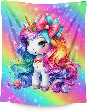 Kids Girls Blanket for Unicorn Lovers Toddlers Gifts Ideas, 30x40 Inches Small Lap Size Soft Cozy Warm Unicorn Stuff Throws for Sofa Chairs Cars Office