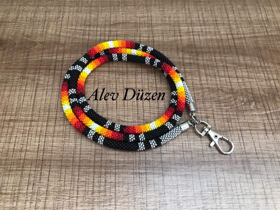 Native American Style Lanyard, Beaded Badge Holder, Woman Teacher ID Card Holder