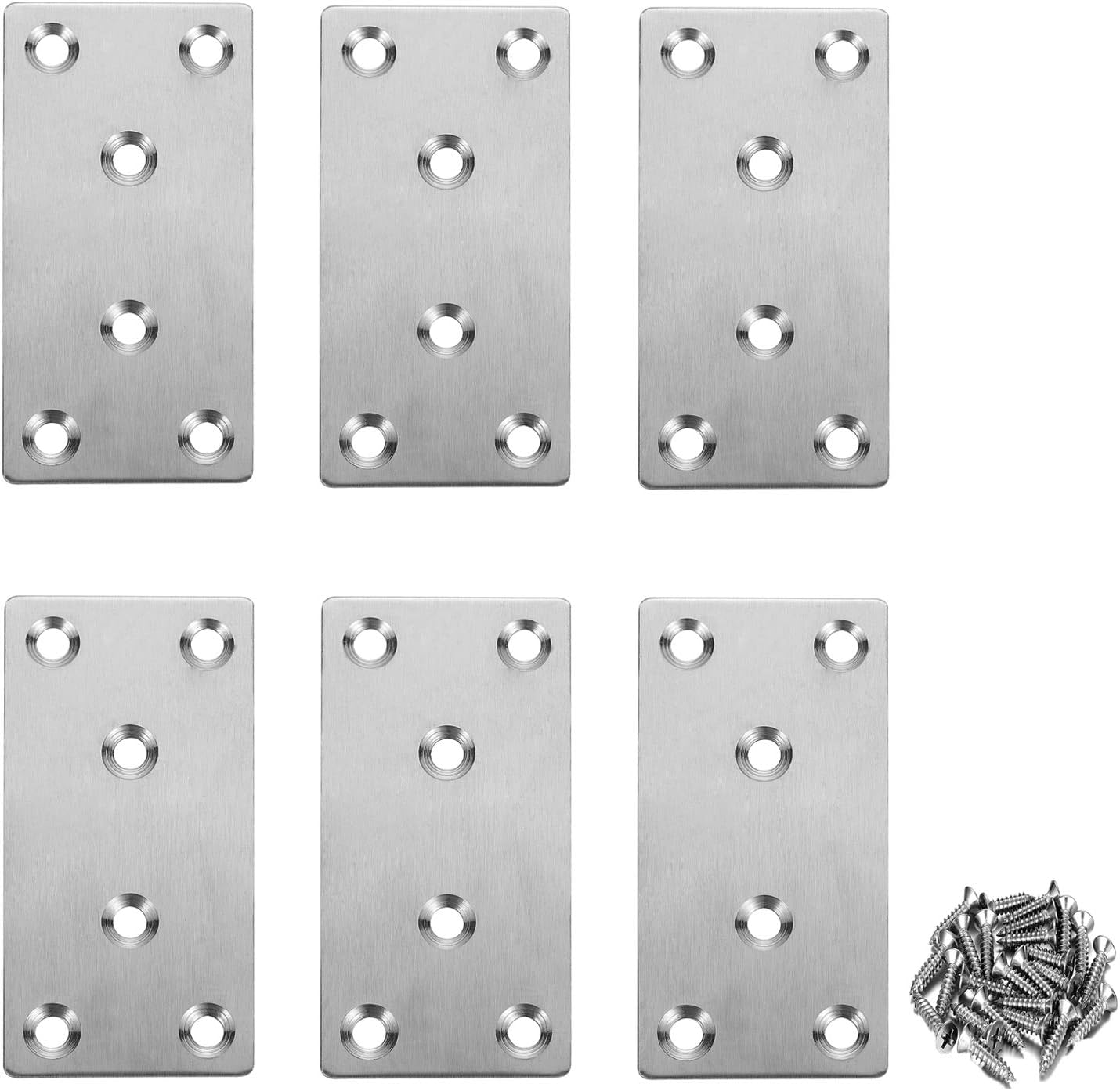 6PCS Mending Plates Heavy Duty Flat Bracket Metal Straight Brace Stainless Steel Bracket Repair Plates for Furniture,Wood,Shelves,Cabinet