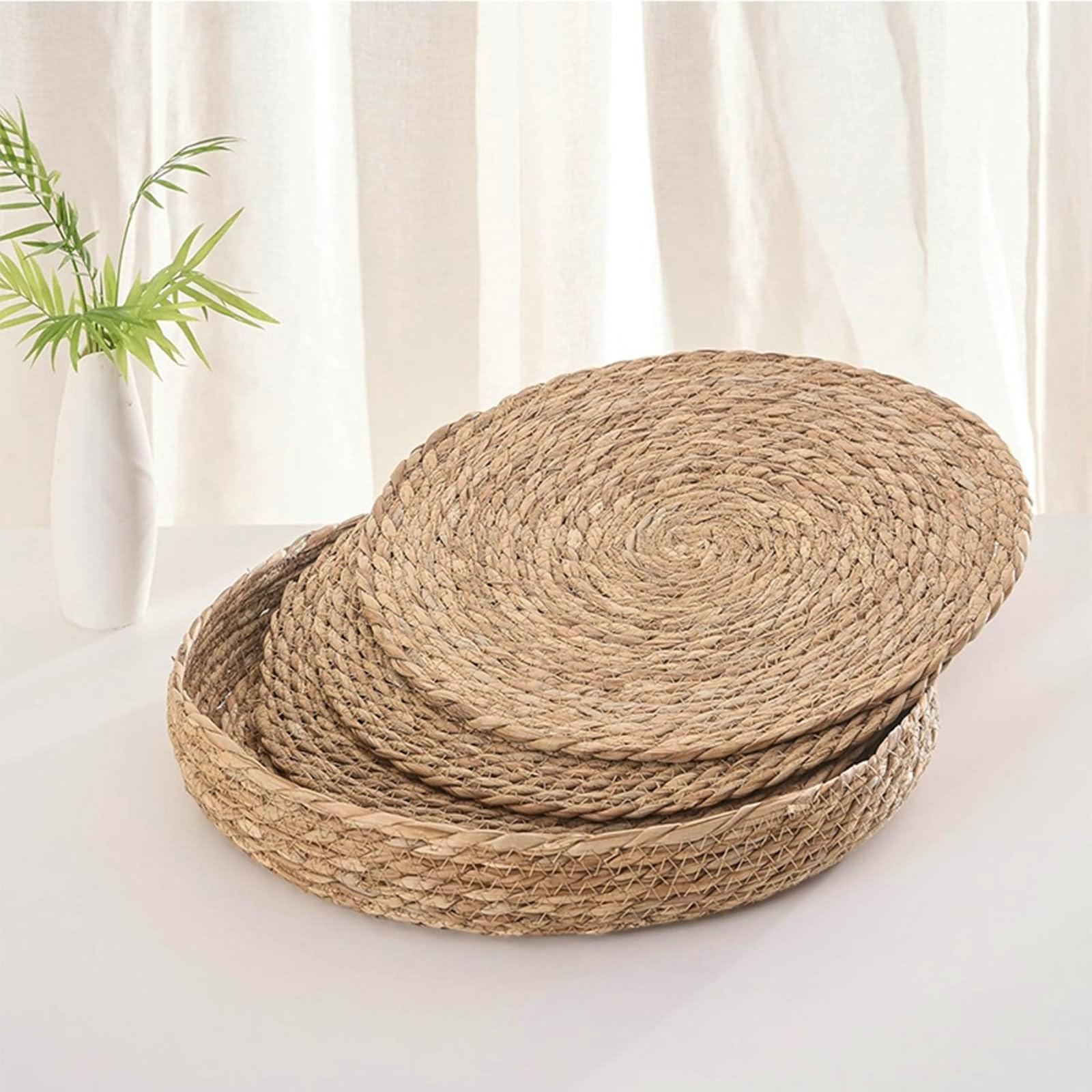 4er Set Platzset Boho, Tischunterlage Teller 33cm Rund Gewebt Khaki Jute für Hause Küche Hotel und Restaurant
