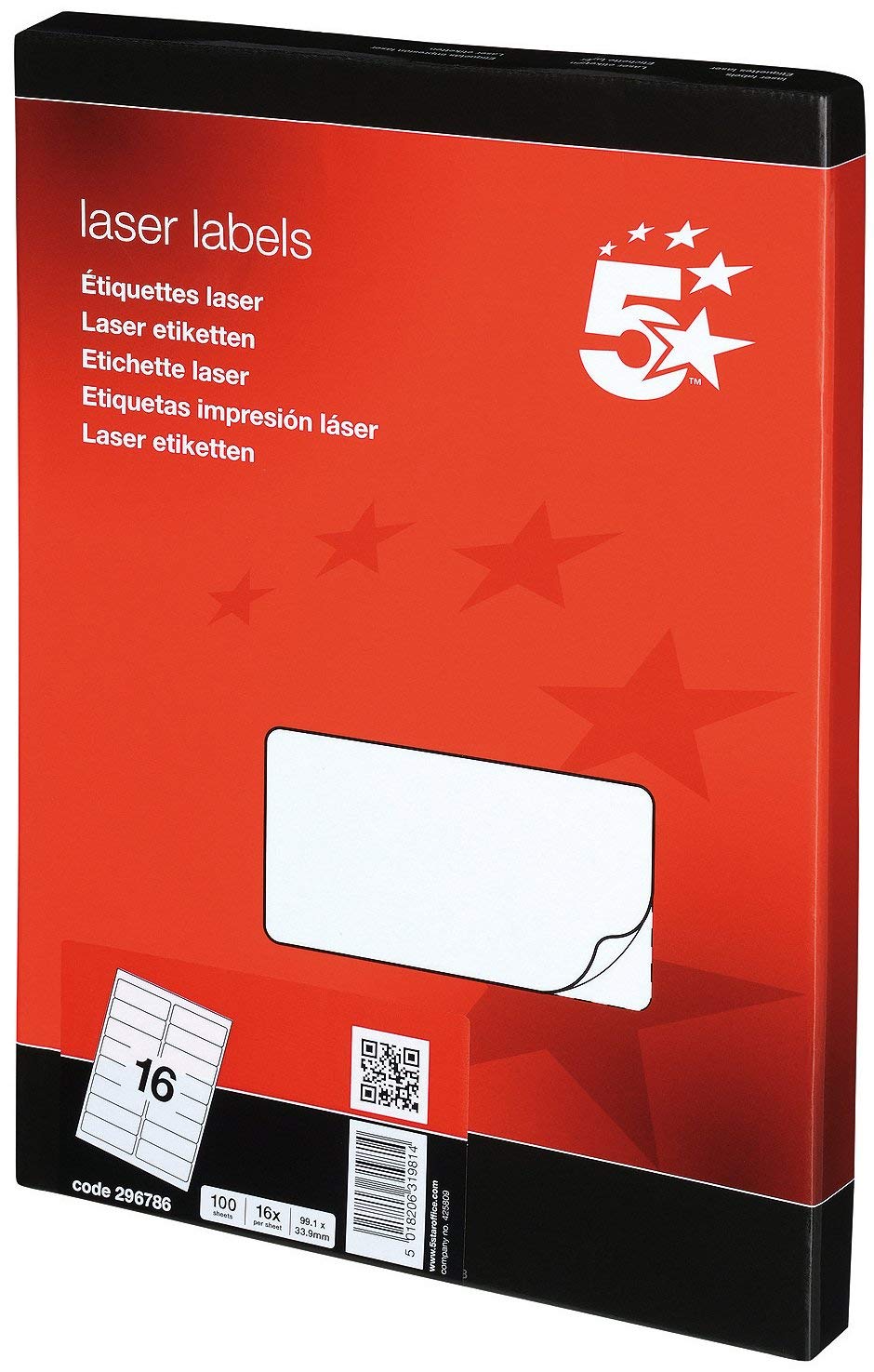 5 Star White 3Xoffice Multipurpose Labels Laser 16 Per Sheet 99.1X34mm [1600 Labels]