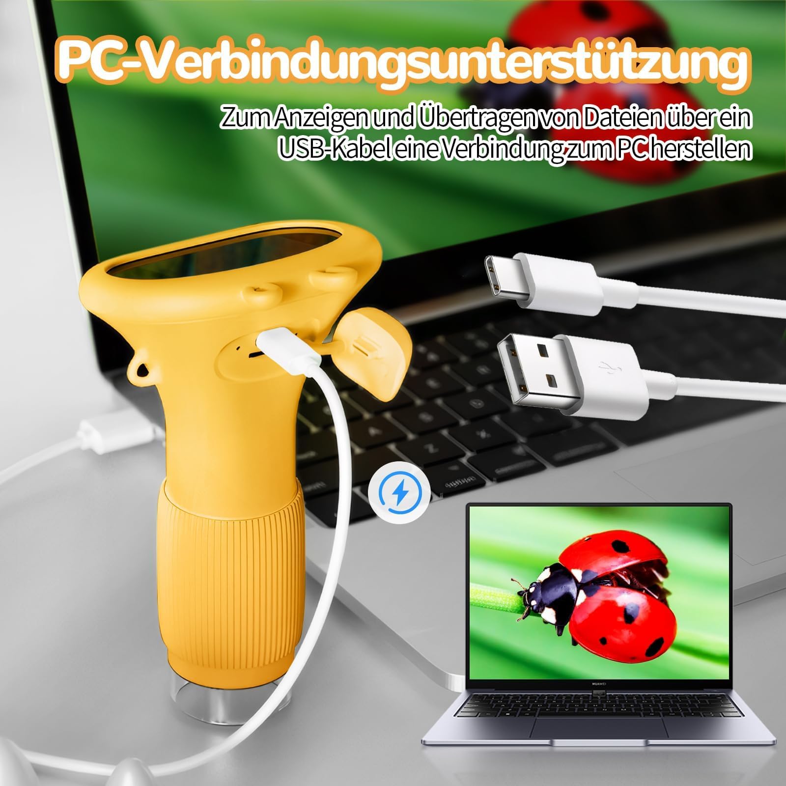 Handheld Mikroskop für Kinder, 2,0" IPS-Bildschirm Digital Mikroskop, 200X Tragbares Taschenmikroskop Kinder Bildschirm USB-Anschluss an PC, Gelb | Mikroskop, 200X Tragbares Taschenmikroskop Kinder Bildschirm USB-Anschluss an PC, Gelb