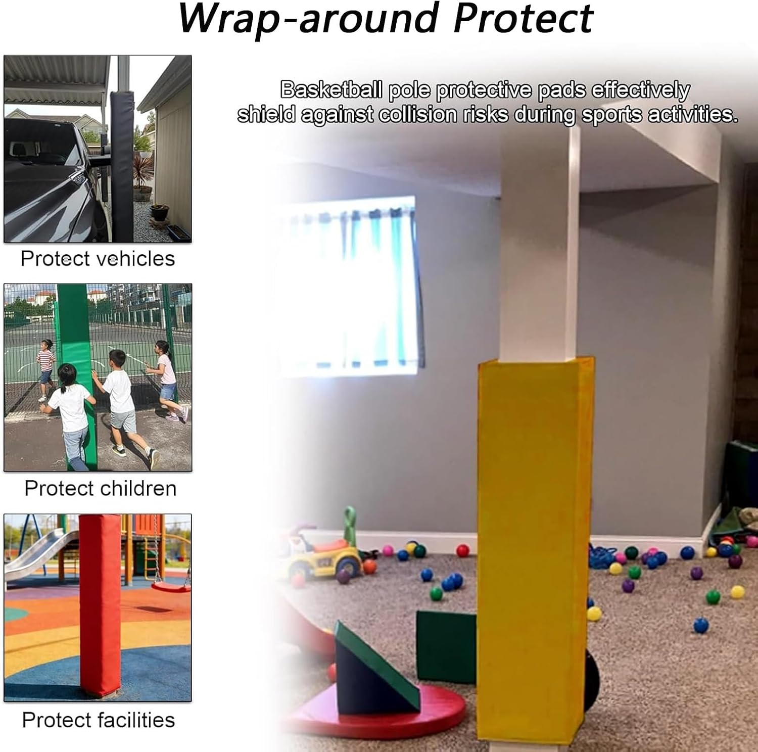Basketball Pole Pad Outdoor and Indoor, 1.8m Tall Square Columns Cover Padding, Customizable Column Cushion, Wrap Around Courts Post Pads for Playground Basketball Hoop