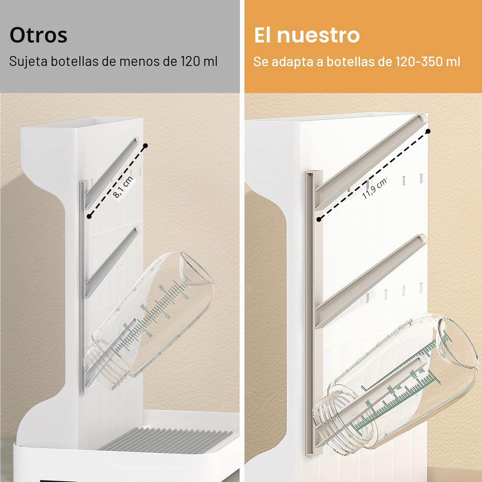 GoMaihe Escurre Biberones: Soporte Vertical para Seca Biberones Que Ahorra Espacio - Escurridor Biberone para Guardar Accesorios de bebé Cepillos y tetinas en la encimera - Sin BPA - Beige