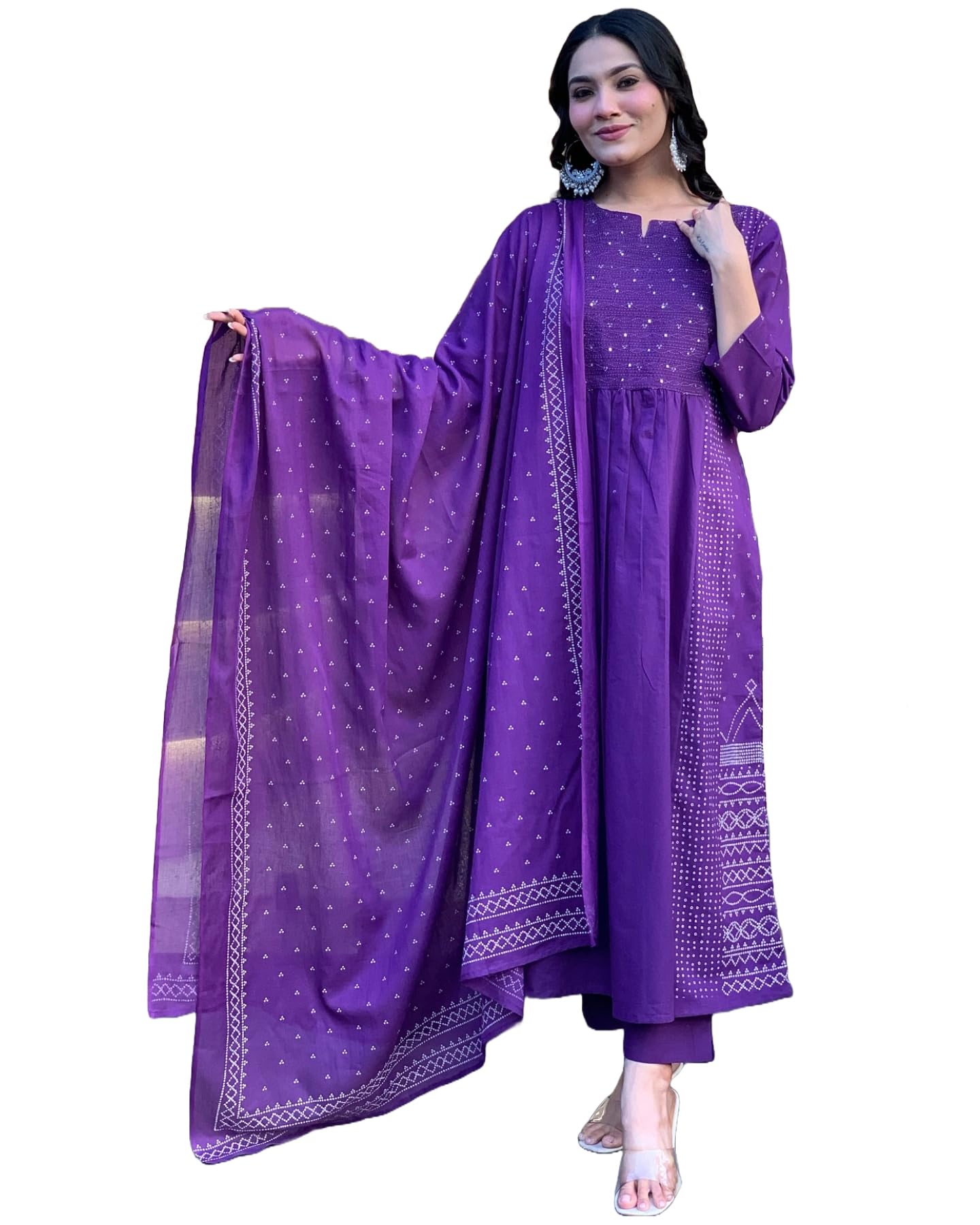 ANNI DESIGNER Women's Rayon Viscose Anarkali Printed Kurta with Trousers and Dupatta