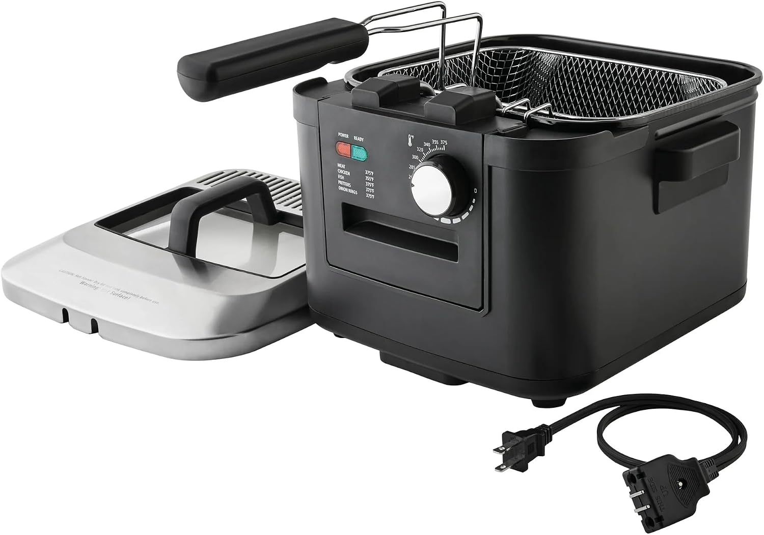 4L Electric Deep Fryer with Non-Stick Tank, Adjustable Temperature Control Cool-Touch Handle, See-Through Lid, Dishwasher Safe Parts, 1800W Black Countertop Fryer for French Fries, Chicken, and Snacks