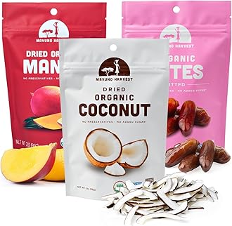 Organic Dried Fruit Variety Pack | Dried Mango, Coconut, and Dates | Healthy, Vegan, No Sugar Added, Non GMO Snacks for Kids & Adults | 2 Ounce, Pack of 3
