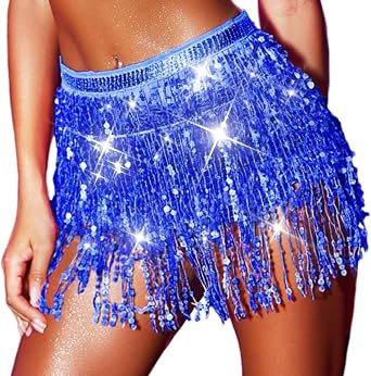 Sequin Skirt Sparkly Fringe Skirt Belly Dance Skirt Halloween Rave Outfits Costume for Women