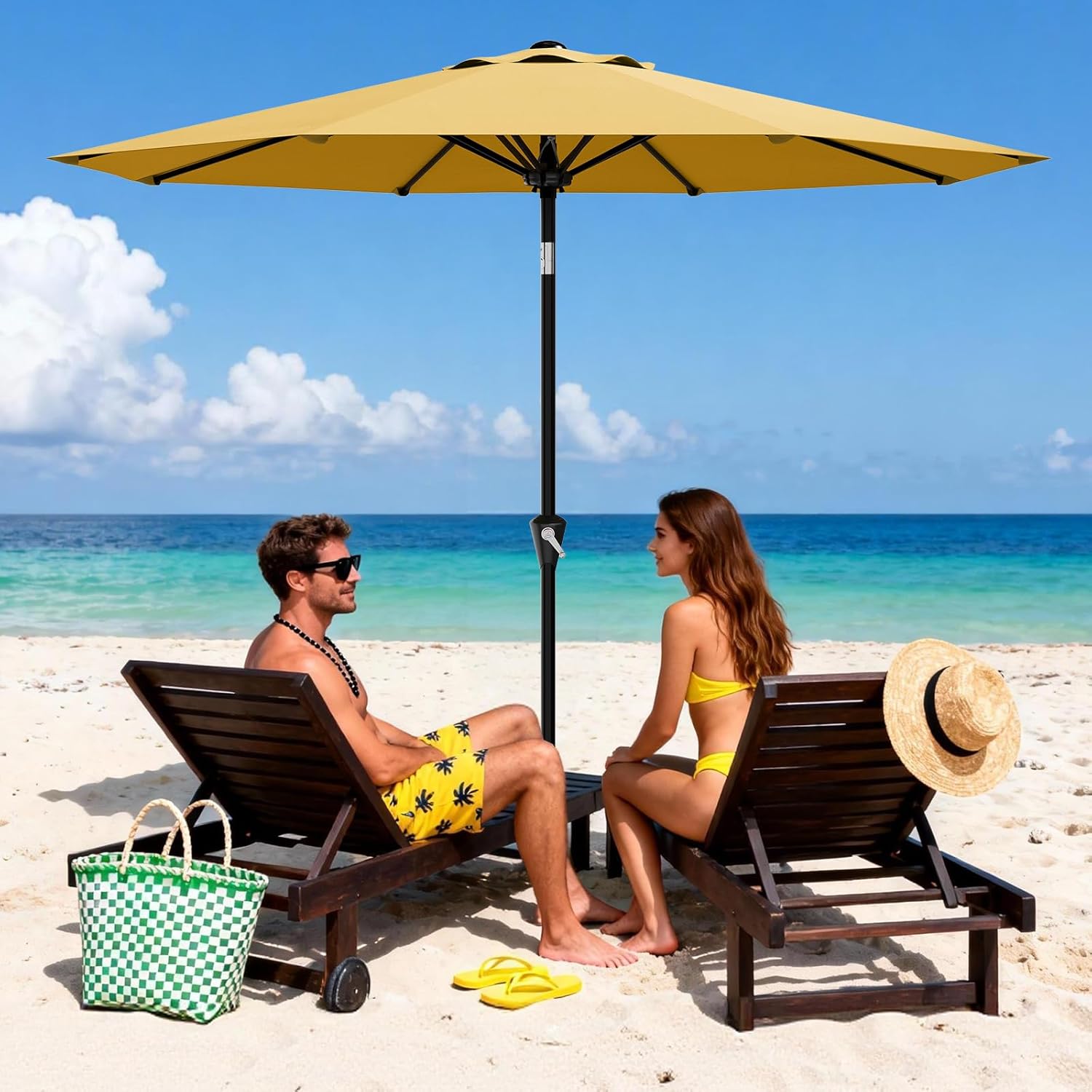 Garvee 9FT Patio Umbrella - Outdoor Table Umbrella with Smooth Crank Lift, Push Button Tilt and 8 Sturdy Ribs - Market Umbrella UV Protection Waterproof for Pool, Deck, Yard, Garden (Yellow)