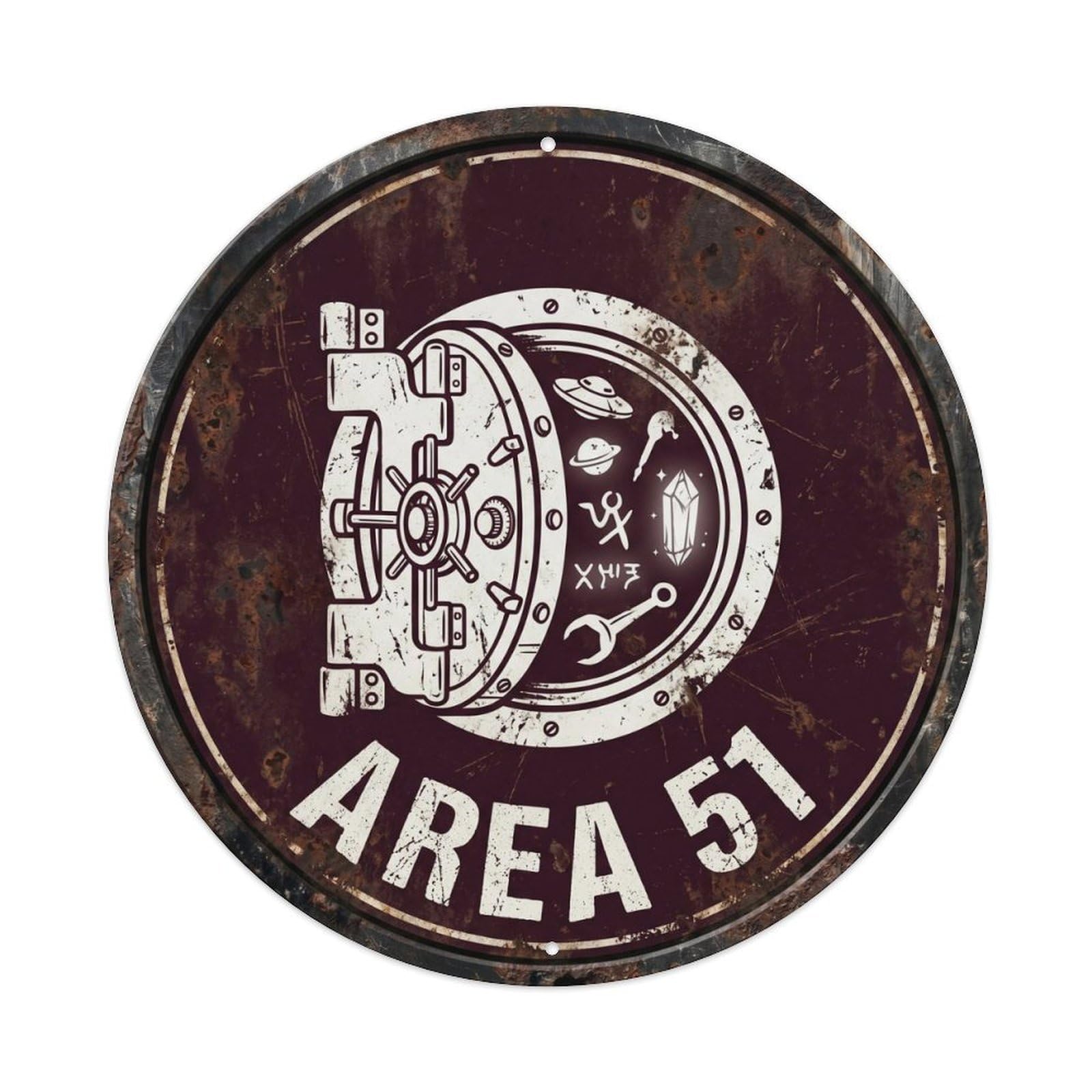 Cwbufd Vintage Style Alien Area 51 Alien Vault Vintage Metal Tin Sign Plaque Wall Decor For Cafe, Club Bar, Office, Garden Metal Poster 8X8inch