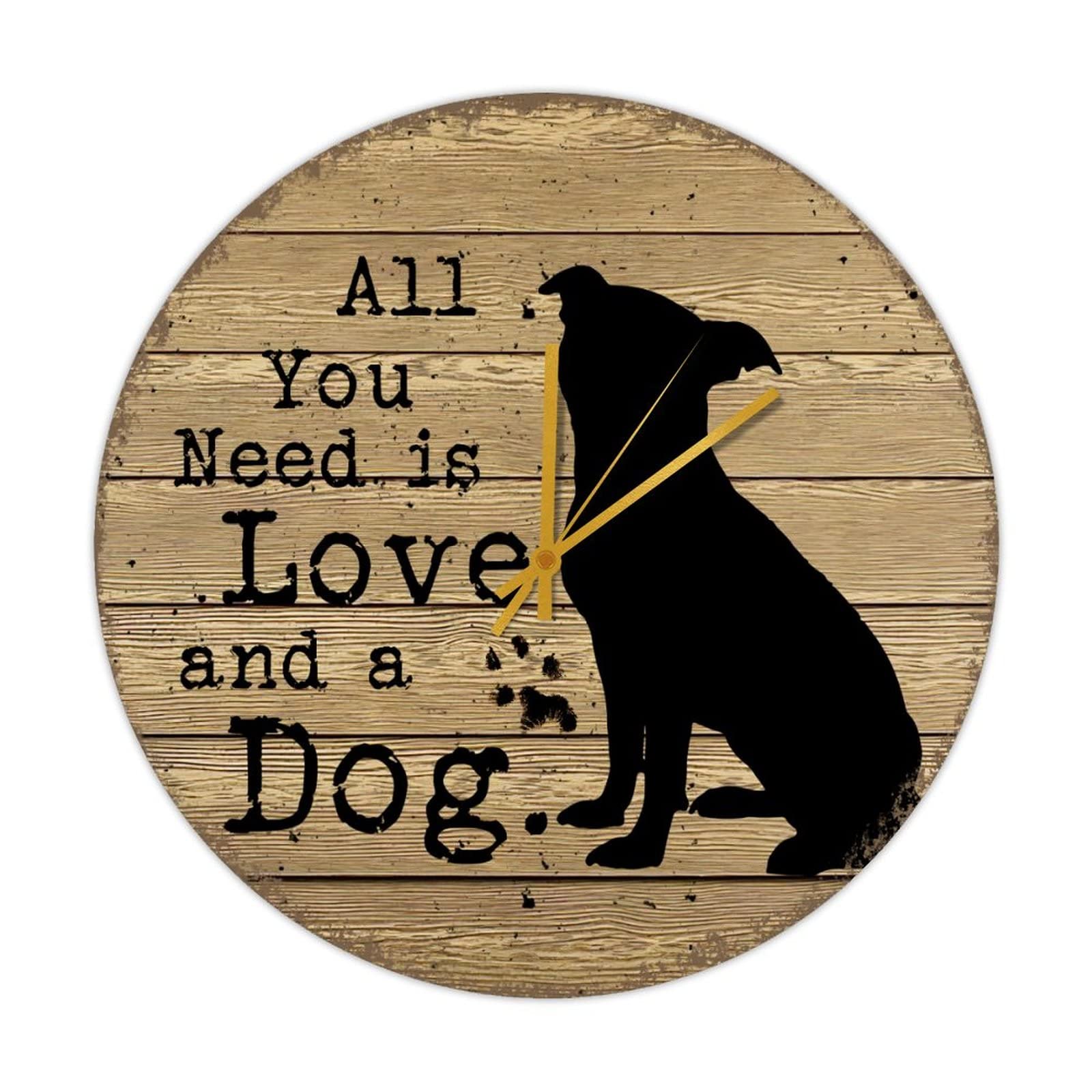 Horloge en bois rétro pour salon cosy, pendule silencieuse avec message canin affectueux