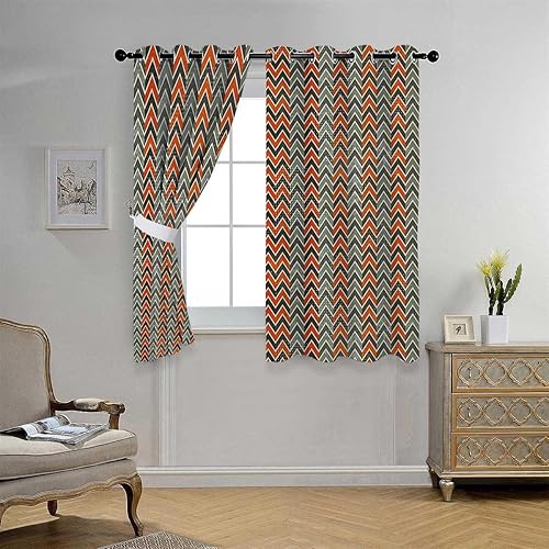 Miniatura 3 de YANFENQI Blackout Window Curtains Geometric Grommet Short Glass Door Curtains Cortinas para Ventanas De Cuarto 55Inch Width by 72Inch Length,2 Panels