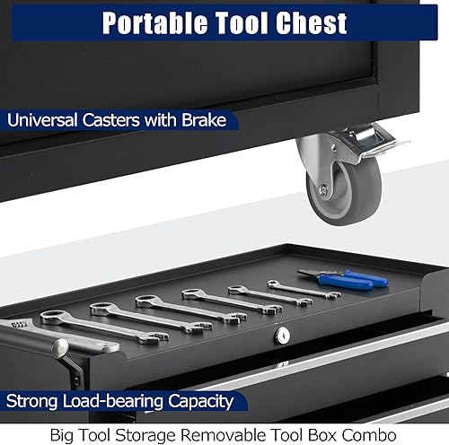 Miniatura 4 de GarveeHome Cofre de herramientas de 5 cajones, caja de herramientas rodante con ruedas y sistema de bloqueo, baúl de herramientas portátil para