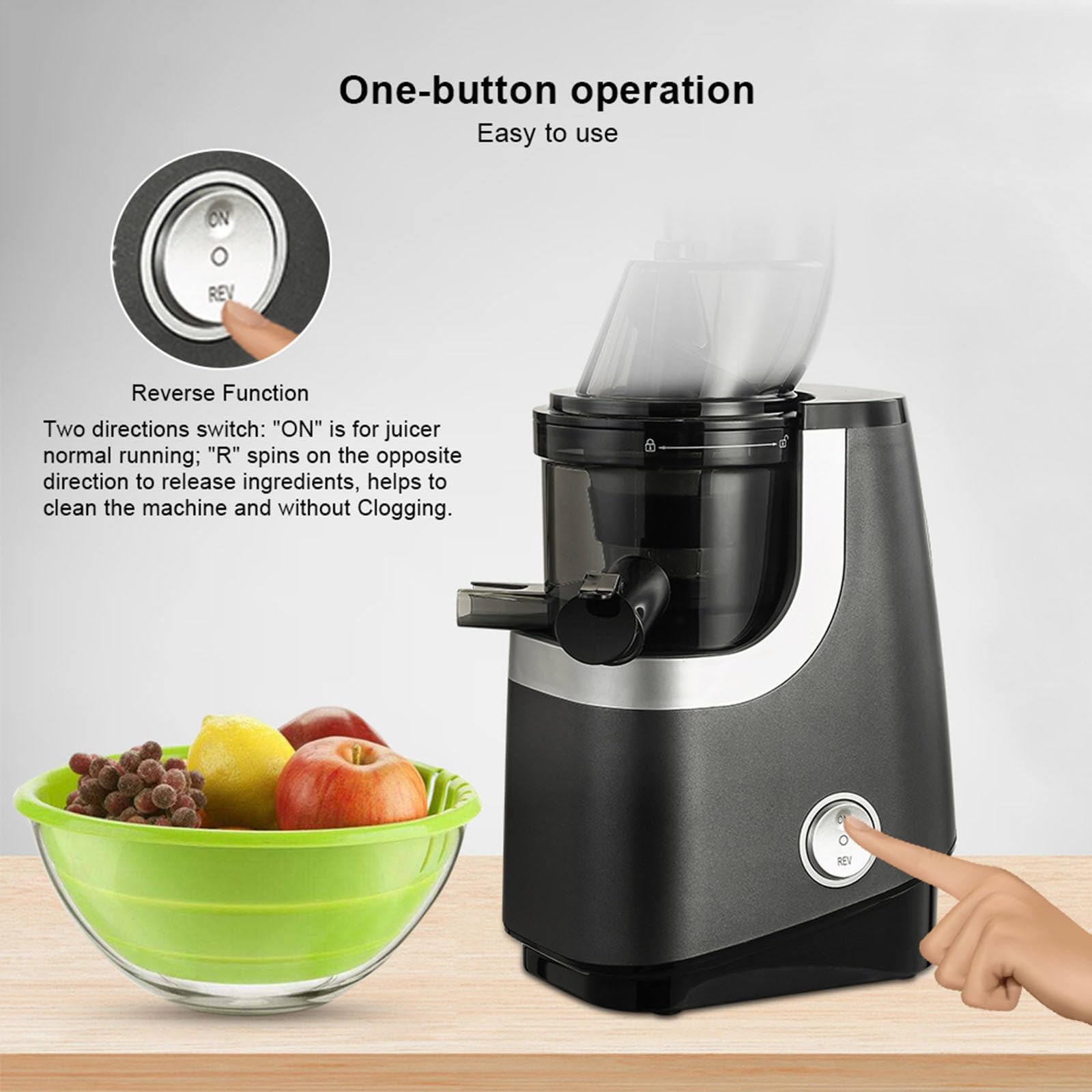 Presse-agrumes à froid, extracteur à mastication lente, haut rendement de jus, grande goulotte pour une extraction efficace des jus de légumes et de fruits