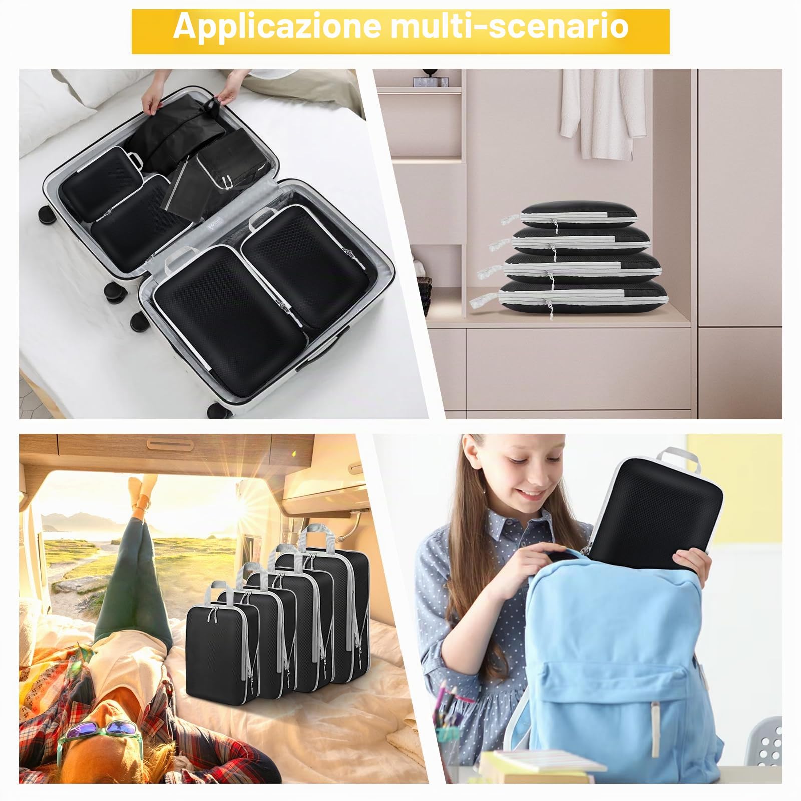 7 Pezzi Organizer Valigia, Packing Cubes Compression Salvaspazio, Ultraleggero Set per Valigia, Organizer Viaggio per I Vestiti,Scarpe, Intimo, Set da Viaggio per Zaini O Bagagli a Mano
