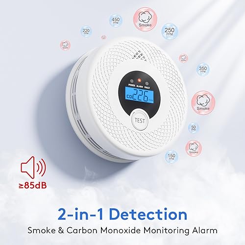 Miniatura 3 de Paquete de 3 detectores de humo Wi-Fi detector de monóxido de carbono combinado con notificaciones de aplicación, botón de prueba/silencio, detector