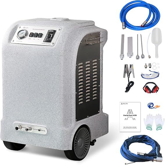 AI30 Dry Ice Blasting Machine, 44 lb Hopper, Anti-Clogging, Adjustable Ice Output for Efficiency & Cost Saving, 5 Nozzles for Food, Auto, and Industrial Cleaning