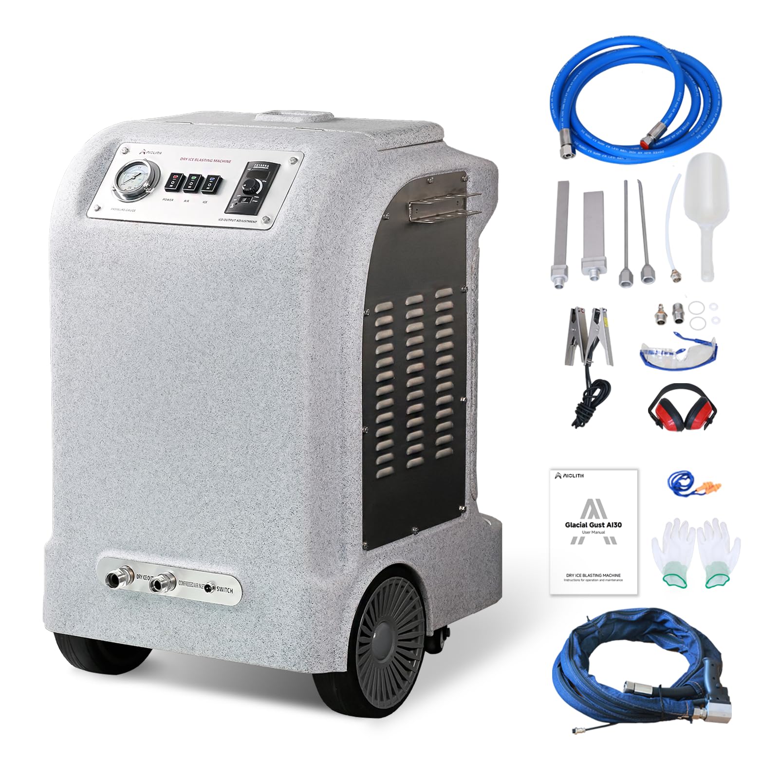 AIOLITH AI30 Dry Ice Blasting Machine with Anti-Clogging System, Rust-Resistant Shell, 33 lbs Dry Ice Cleaning Machine for Cars, Printing, Food, and Machinery Industries, etc.