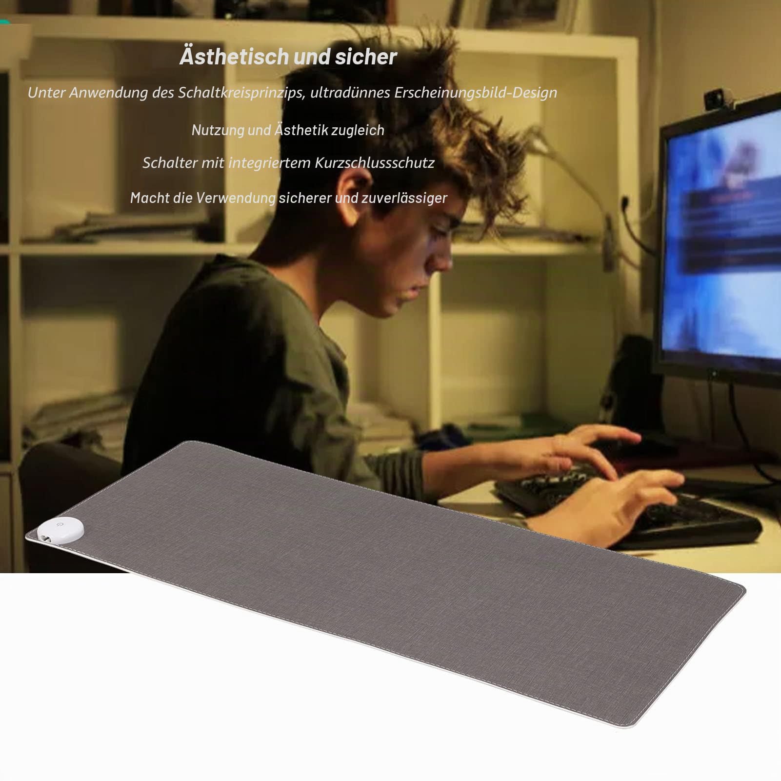 Beheiztes Mauspad, 3-Gang-Temperatur Einstellbar, Ultradünn, Verlängert, Warm, Schreibtischunterlage, 31,5 X 13,0 Zoll, Multifunktionales Großes Gaming-Mauspad für das Heimbüro,(EU)