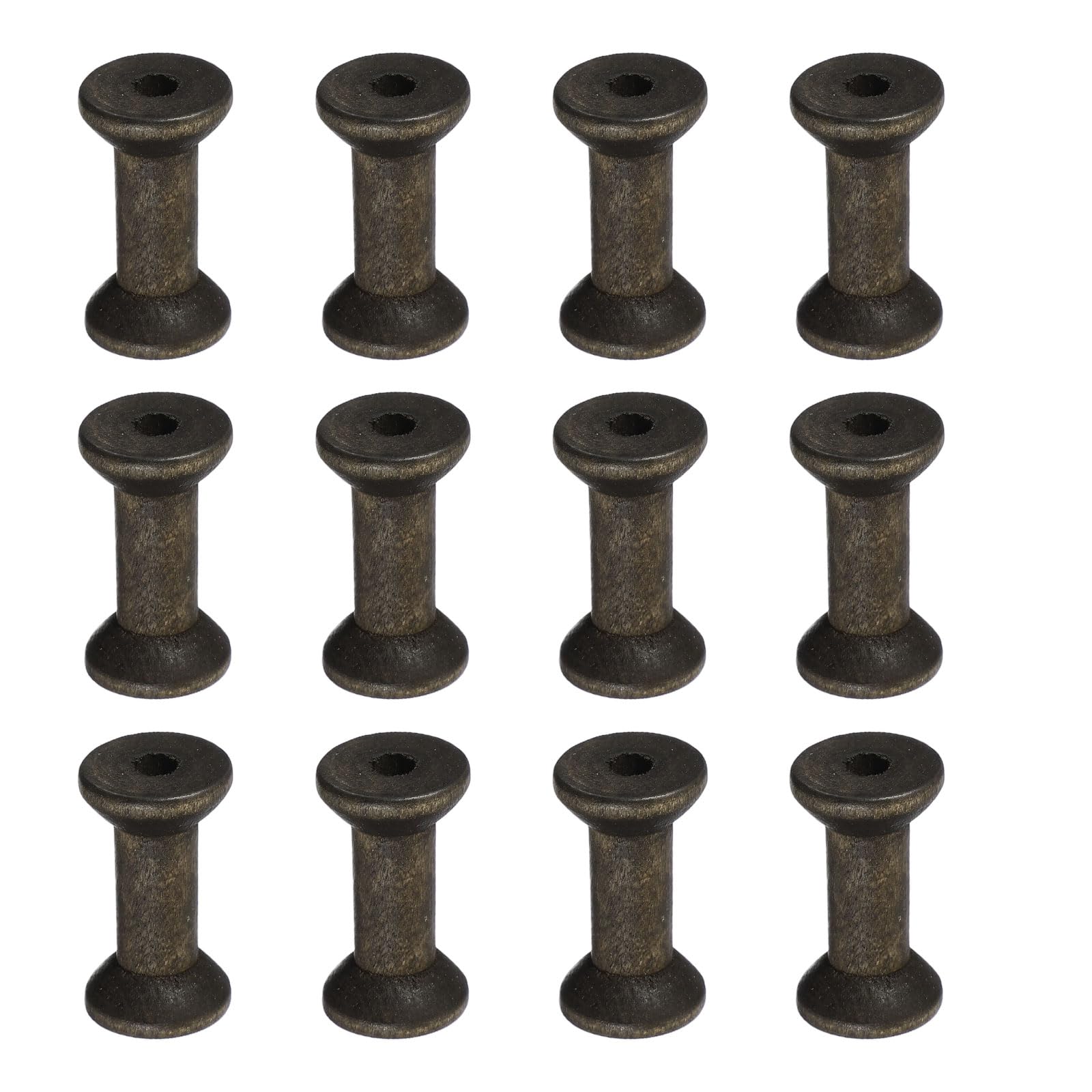 YELARXI Wooden Empty Spools, Empty Sewing Bobbins Thread Holder Unfinished Wood Spool Tool Rotatable -Fit for (Textile Wire Weaving/Arts DIY/Embroidery) 1.6 in & 12 Pcs & Dark Brown