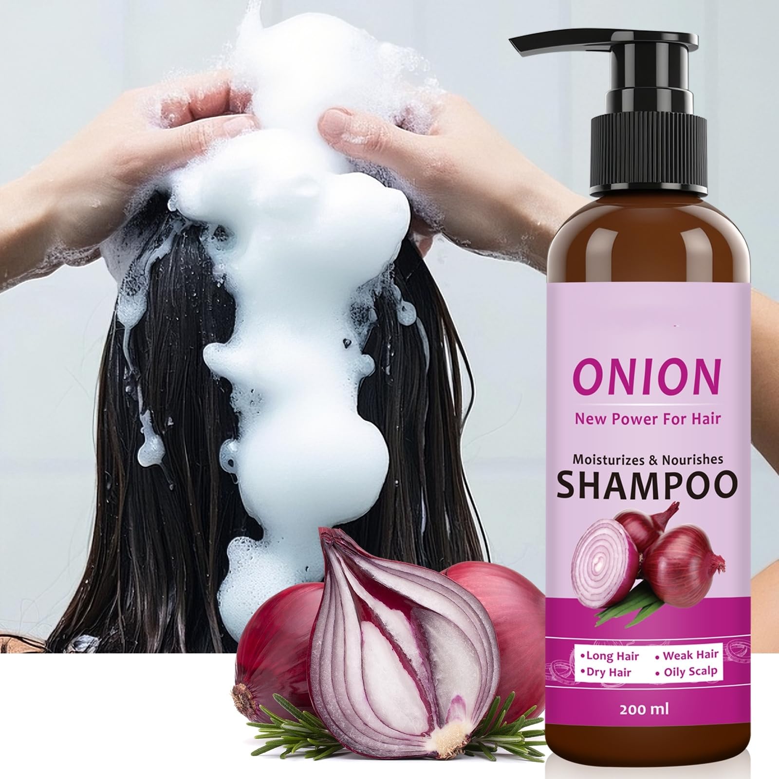 Red Onion szampon do pielęgnacji włosów, nawilżający, czysty, 3 w 1, do wszystkich rodzajów włosów, nawilża skórę głowy, silne cebulki włosów, szampon Grospe Onion do porostu włosów (3 szt.)