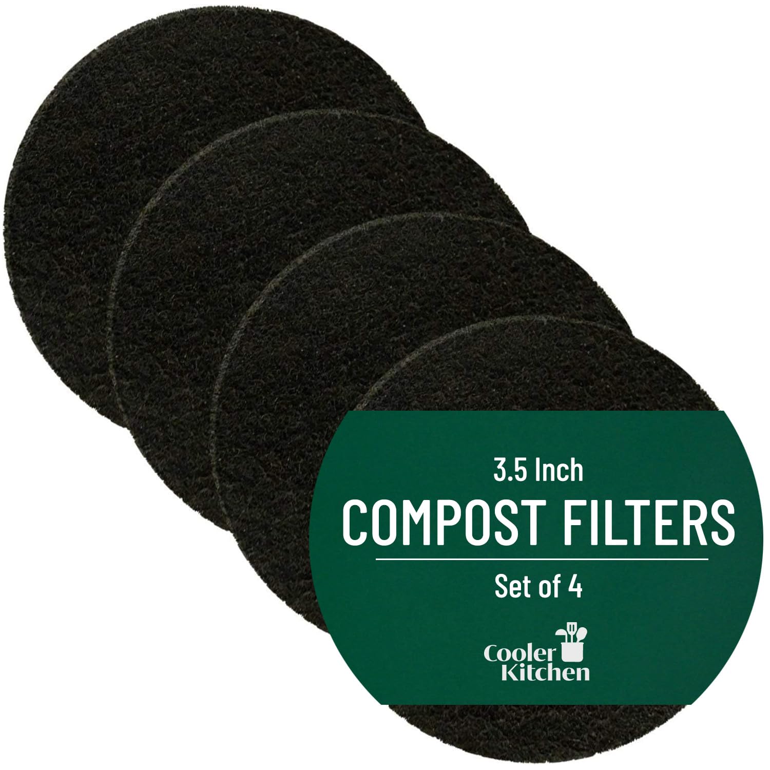 Cooler Kitchen 3.75" - 4 Pack Activated Charcoal Compost Bin Filters - 3.75 Inch Activated Charcoal Filters Replacement Set for Kitchen Recycle Bin - Odor Absorbing Home Countertop Compost Bin Filter