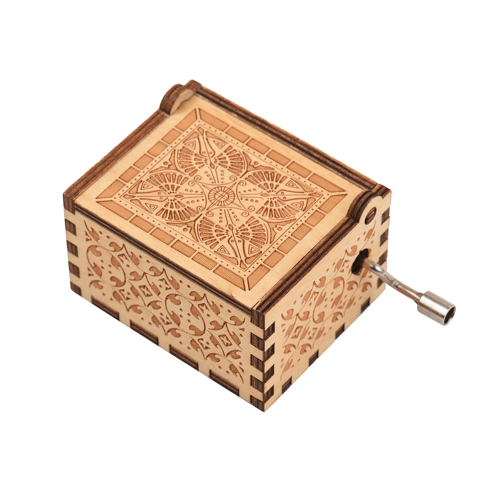 BtutyVintage Wooden Music Box Palm-size Hand Crank Wood Case Musicbox Beautiful Carved Wooden Musical Gadget with Melody Can't Help Falling in Love