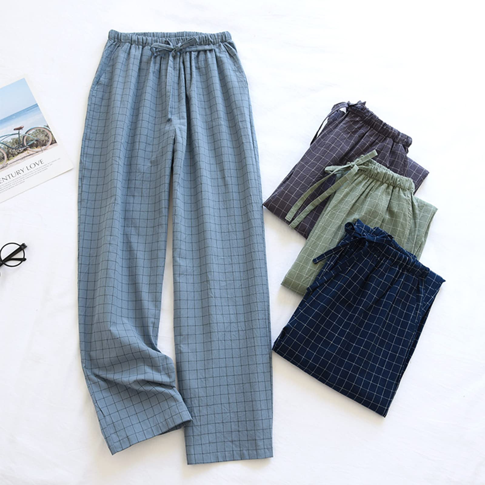 STMAHER Pantalon de pyjama léger en coton pour homme avec poche