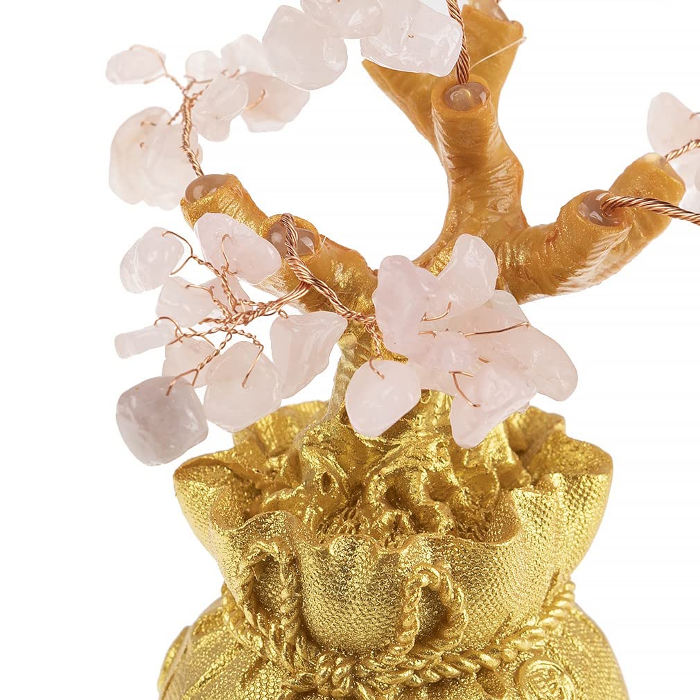 lachineuse Feng Shui Tree in Rose Quartz - Love and Fortune, Doré Et Rose Dominant, 10x10x17cm - Image 2