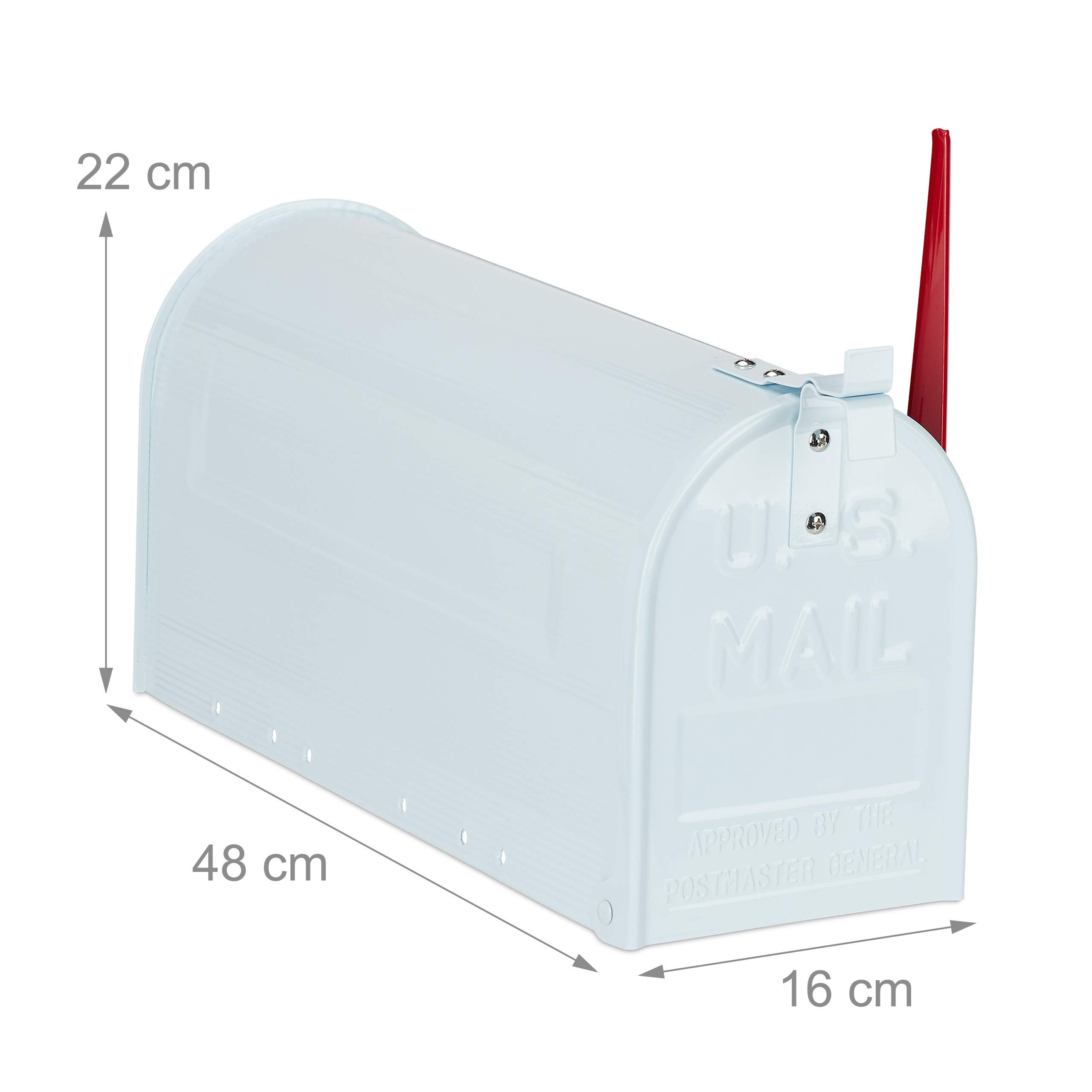 Relaxdays US Mailbox, vintage, flaga czerwona, nostalgia, styl retro, niezwykła skrzynka na listy, zabawna przegródka na gazety, biała