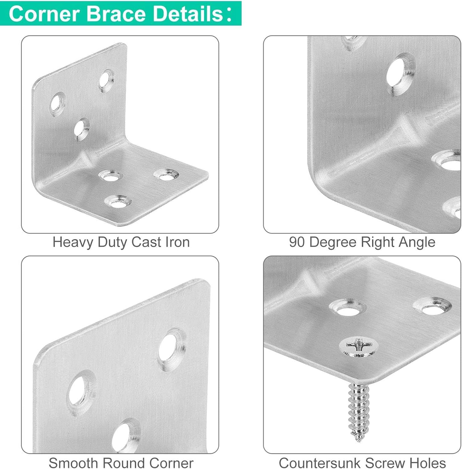 64Pcs Stainless Steel Corner Brace, 1.5”x1.2” Small Corner Brackets, Heavy Duty 90 Degree Internal Angle Brackets, L Shape Bracket Joint Fastener for Wood Furniture Board Window Cabinet Table