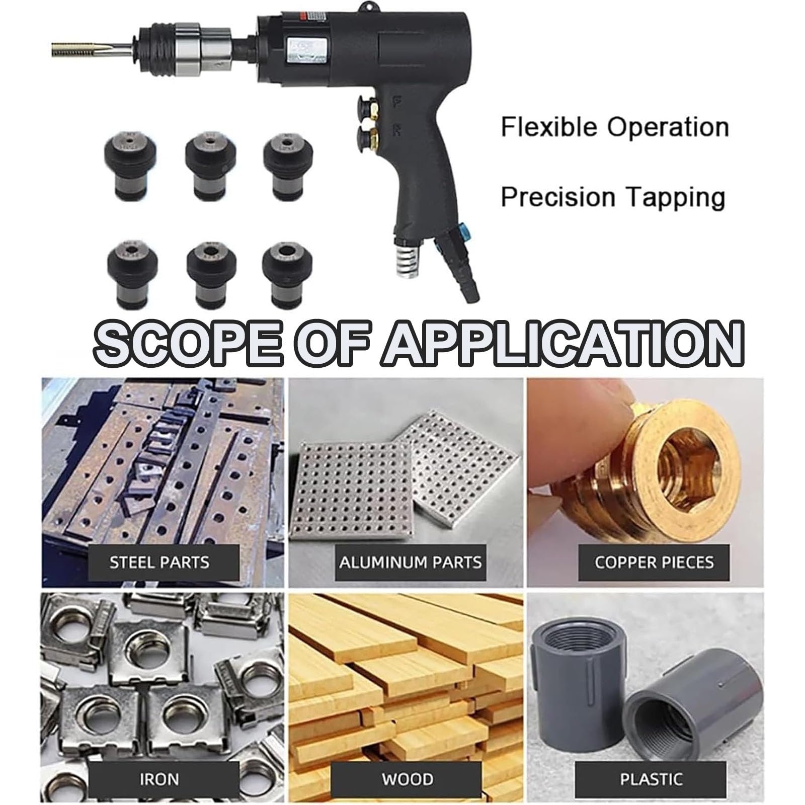 Machine À Tarauder Pneumatique M3-M12, Pistolet À Tarauder Pneumatique Portatif Avec Marche Avant/arrière Et Vitesse Réglable, Outil De Taraudage Pour Acier, Fer, Aluminium, Cuivre Et Plastique