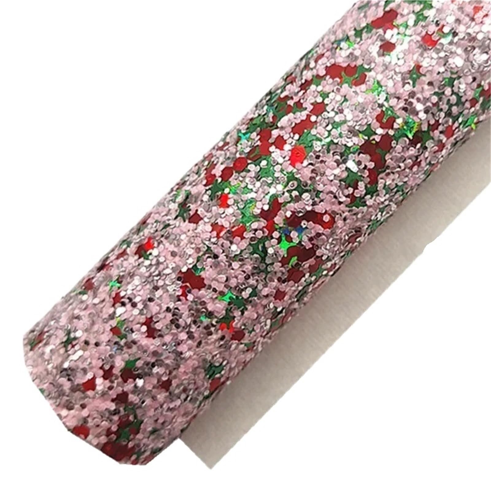 Láminas de cuero con purpurina mezcla de rojo y verde para lazos hechos a mano