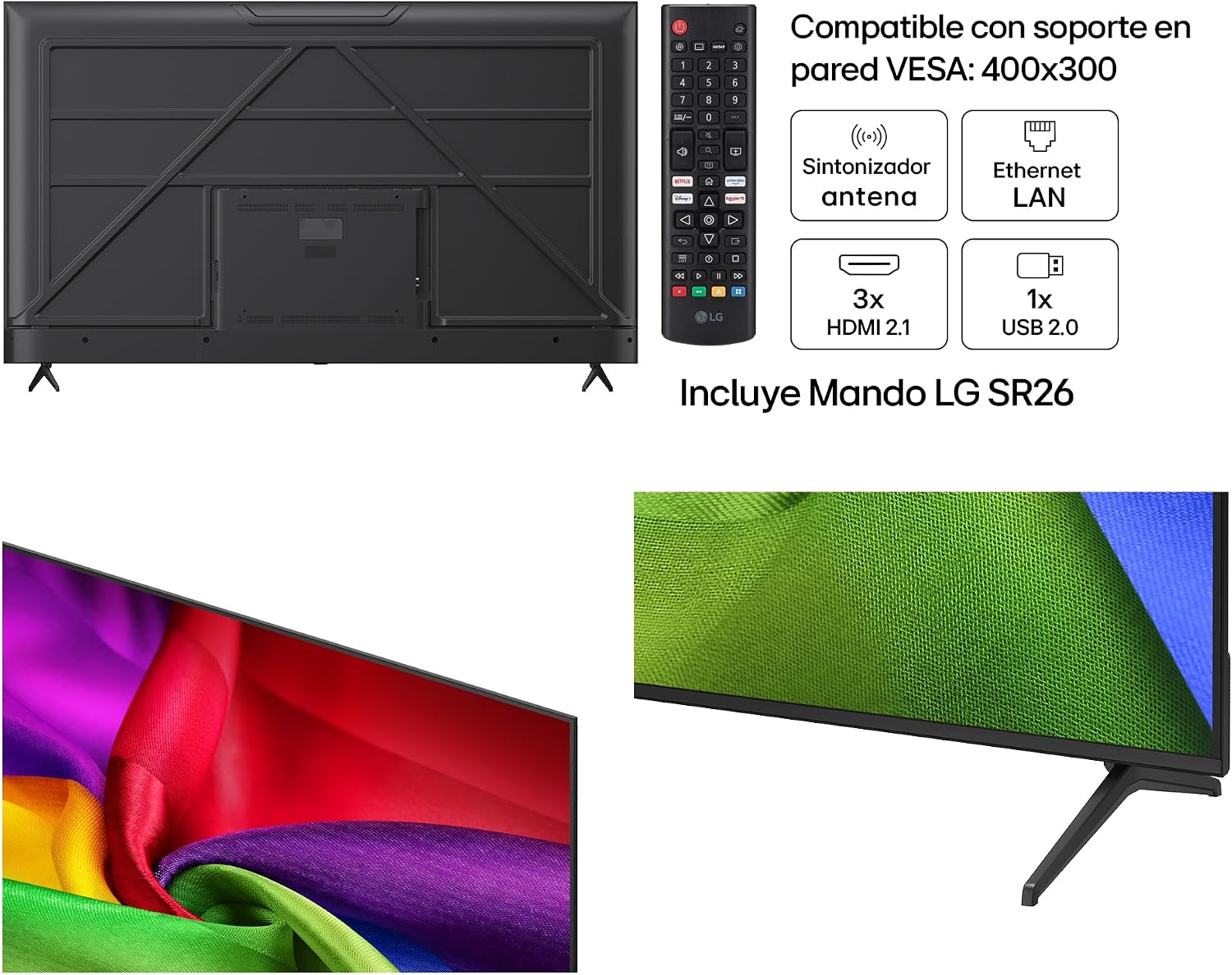 LG 75NU800B6LA – TV 75″, Nano 4K UHD AI, Smart TV, WebOS 25 (Actualizable), Procesador Alpha 7 Gen9 AI, 144Hz, HDR10 y Dolby Digital Plus, Sin Reflejos al 94%, Alexa/Google Assistant, Negro 4