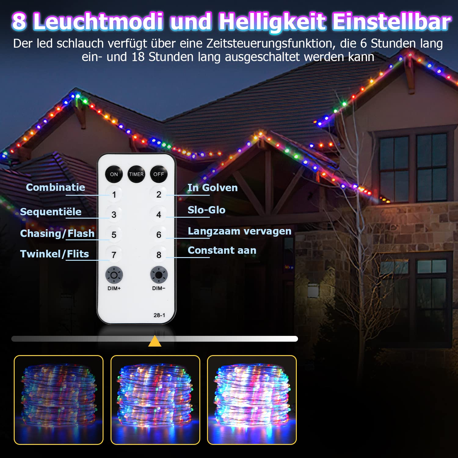Jopassy 30M Tubo LED 220V Navidad IP65 Impermeable Luces Exterior Manguera 8 Modos Controlador Colorido