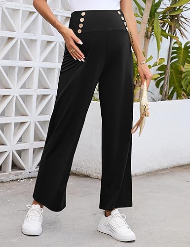 Miniatura 3 de Pantalones de maternidad para mujer, de cintura alta, con doble botonadura y pierna ancha, pantalones largos sueltos para embarazo, pantalones de