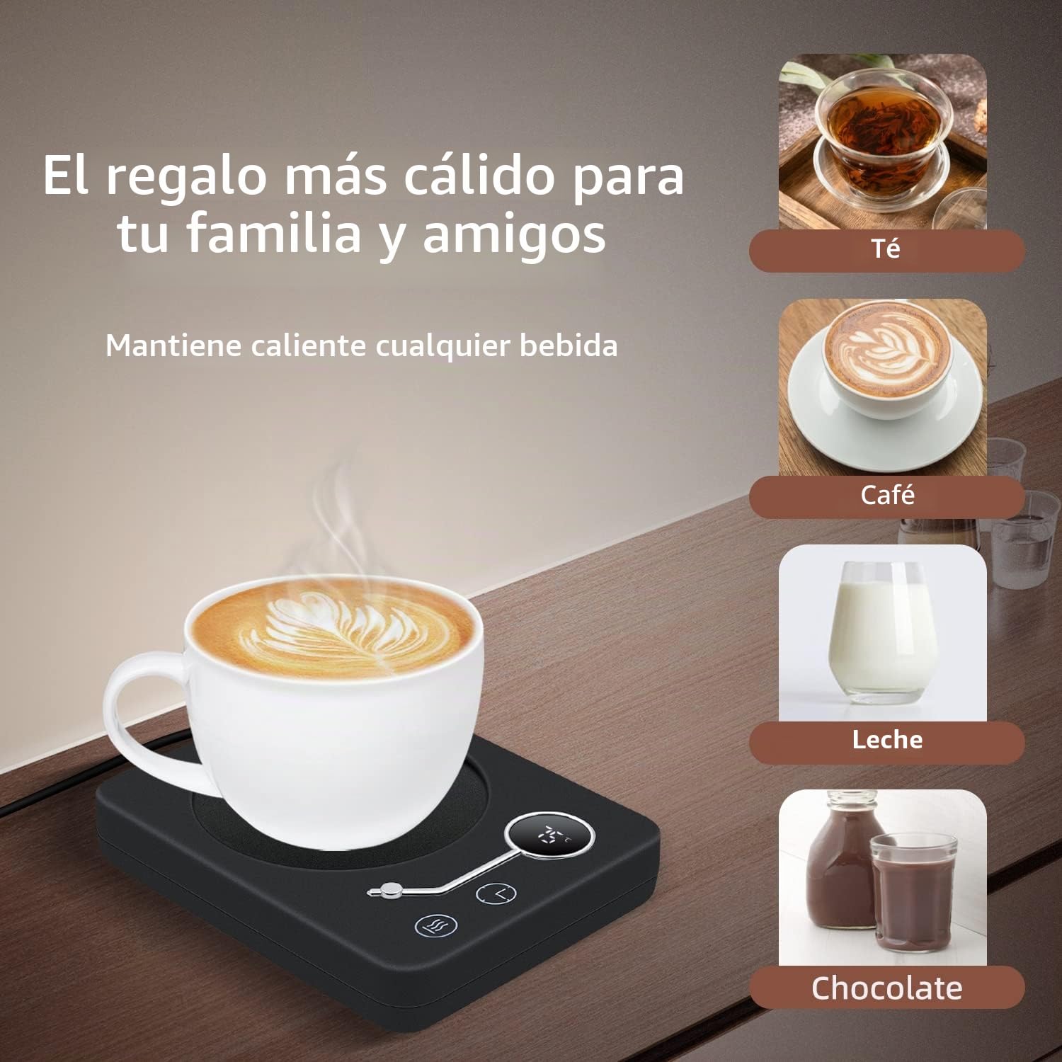 Mcbazel Calentador de Tazas de café 40°C-55°C, 55°C-65°C. 65°C-75°C Grado Celsius Sensor de Gravedad Temporizador de Temperatura de Tres Velocidades Almohadilla Calentadora de Tazas de Café -Negro