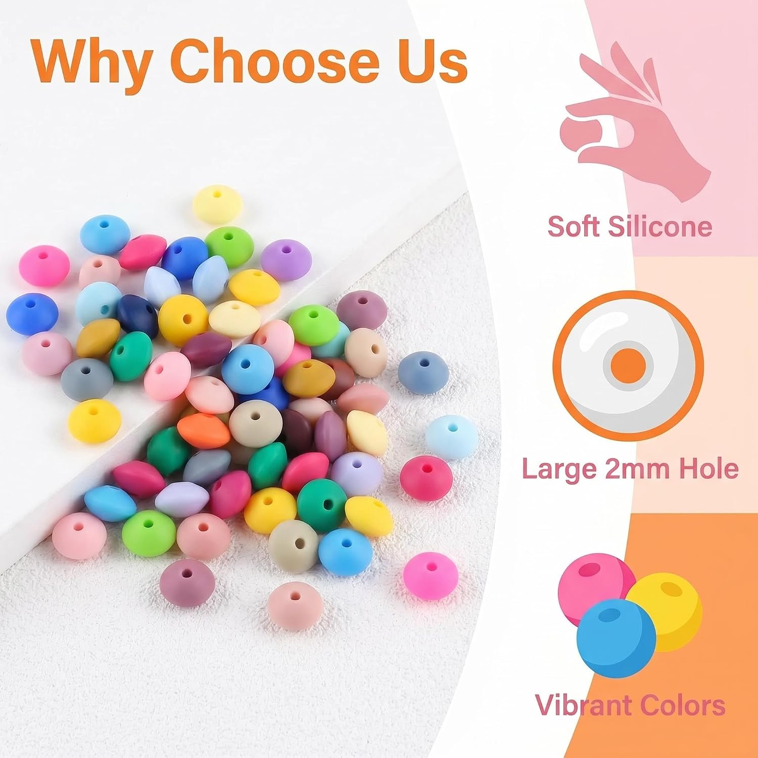 Silicone Lentil Beads 12mm 200pcs with 2mm Hole, Multi Color Silicone Spacer Beads Bulk for Keychain Necklace Bracelet Making, Soft Silicone Abacus Beads for Pens Jewelry Craft Supplies