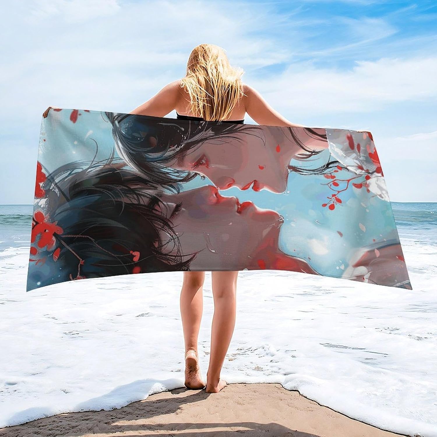 Microfiber Anime Style Couple Beach Towel Oversized 62x31 Sand Free & Quick Dry Travel Towel for Adults Super Absorbent Lightweight Thin Pool Towels for Swim Camping Yoga Gym Vacation Essentials image 4