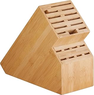 Knife Block Countertop Butcher's Knife Rack and Organizer 20 Slot Knife Holder Large Bamboo Knife Rack (Knife Not Included), Universal Knife Rack Strap