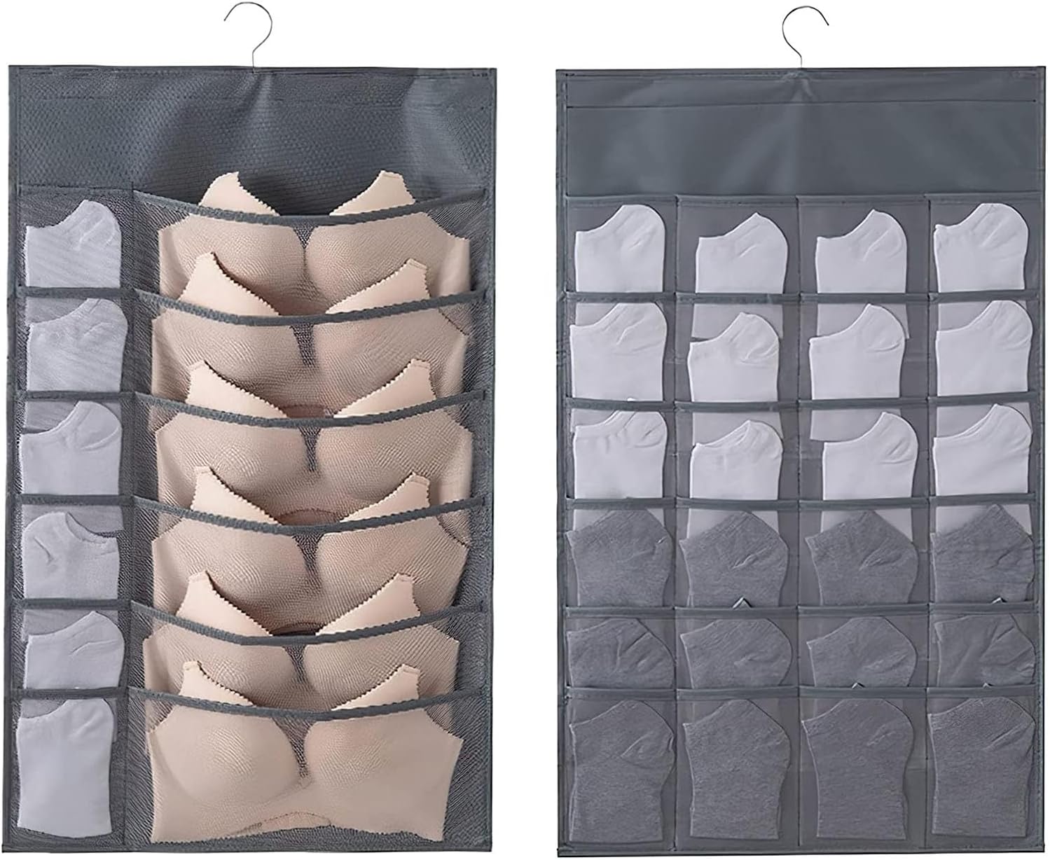CLOUDFOUR Wardrobe Organizer, Hanging Storage Organizer, Double Side Space Saving Storage Organiser for Bra, Socks, Underwear, Scarf and Stationery with 36 Mesh divider pockets.