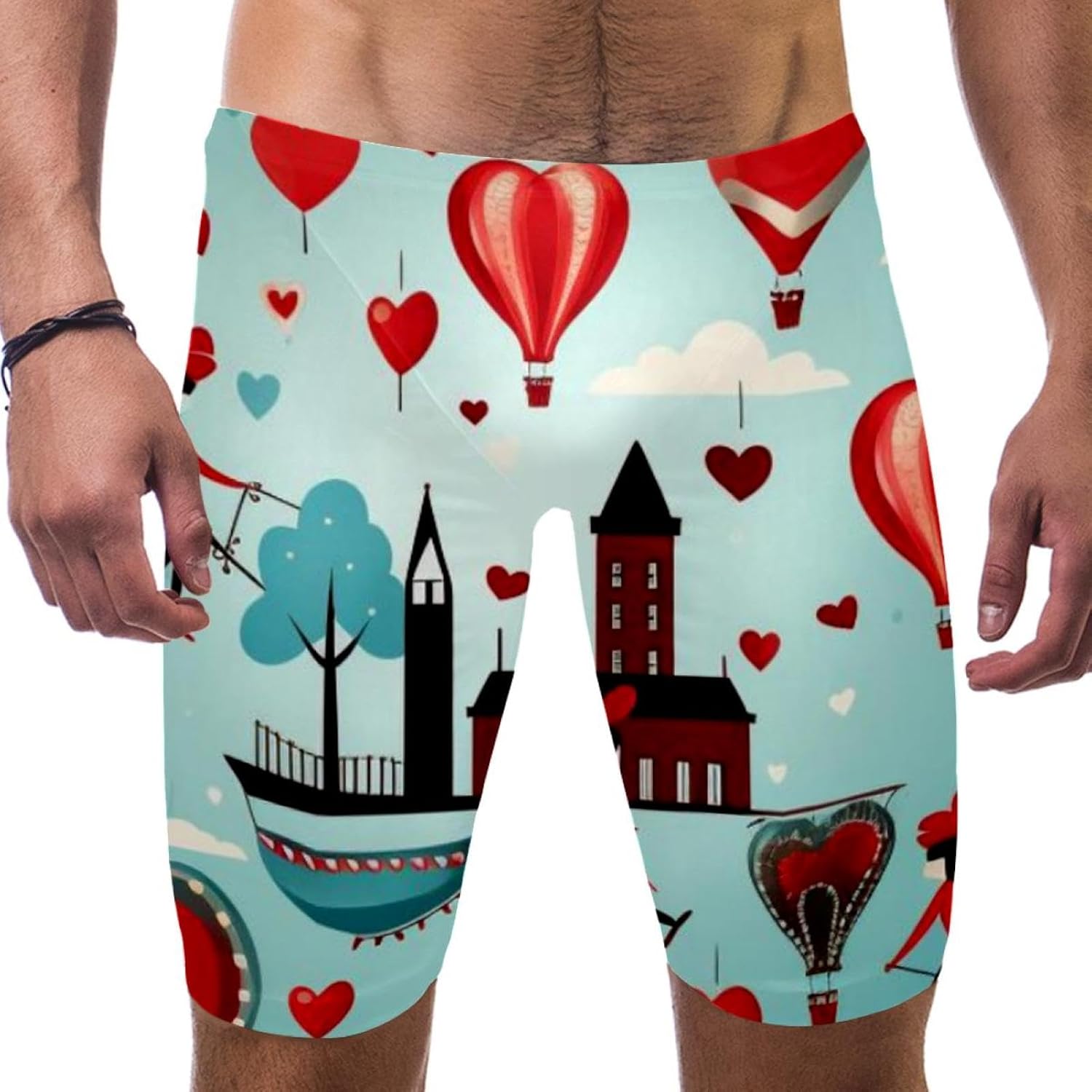 Valentine's Day Jammers for Men, Size S to 3XL Swim Jammer Swimsuit for Practice and Competition Swimming