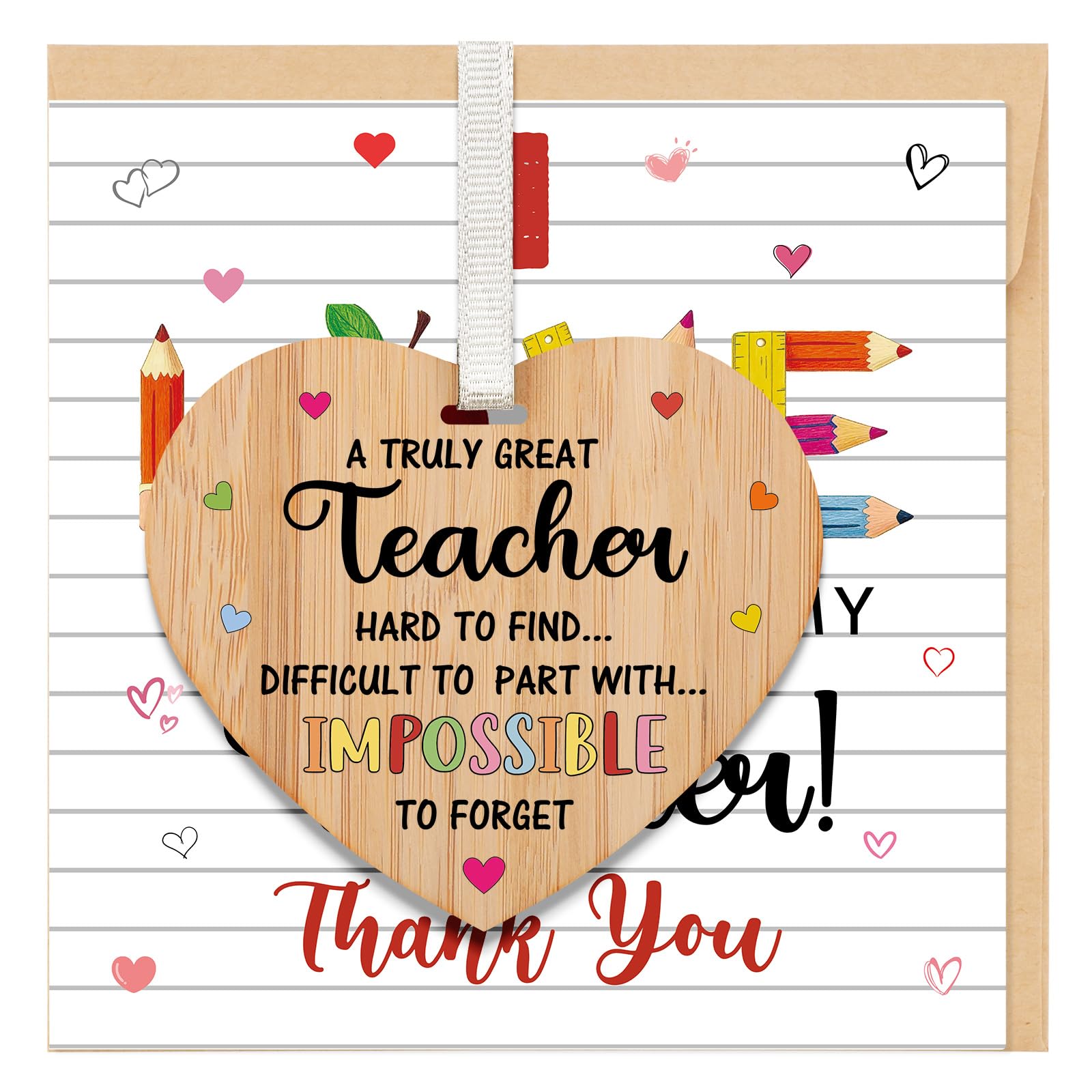 Welsky Thank You Teacher Cards, Teacher Gifts Greeting Cards with Wooden Plaque, Teachers Day Graduation Birthday Thank You Appreciation Card Gifts for Teacher Women Men — image 1