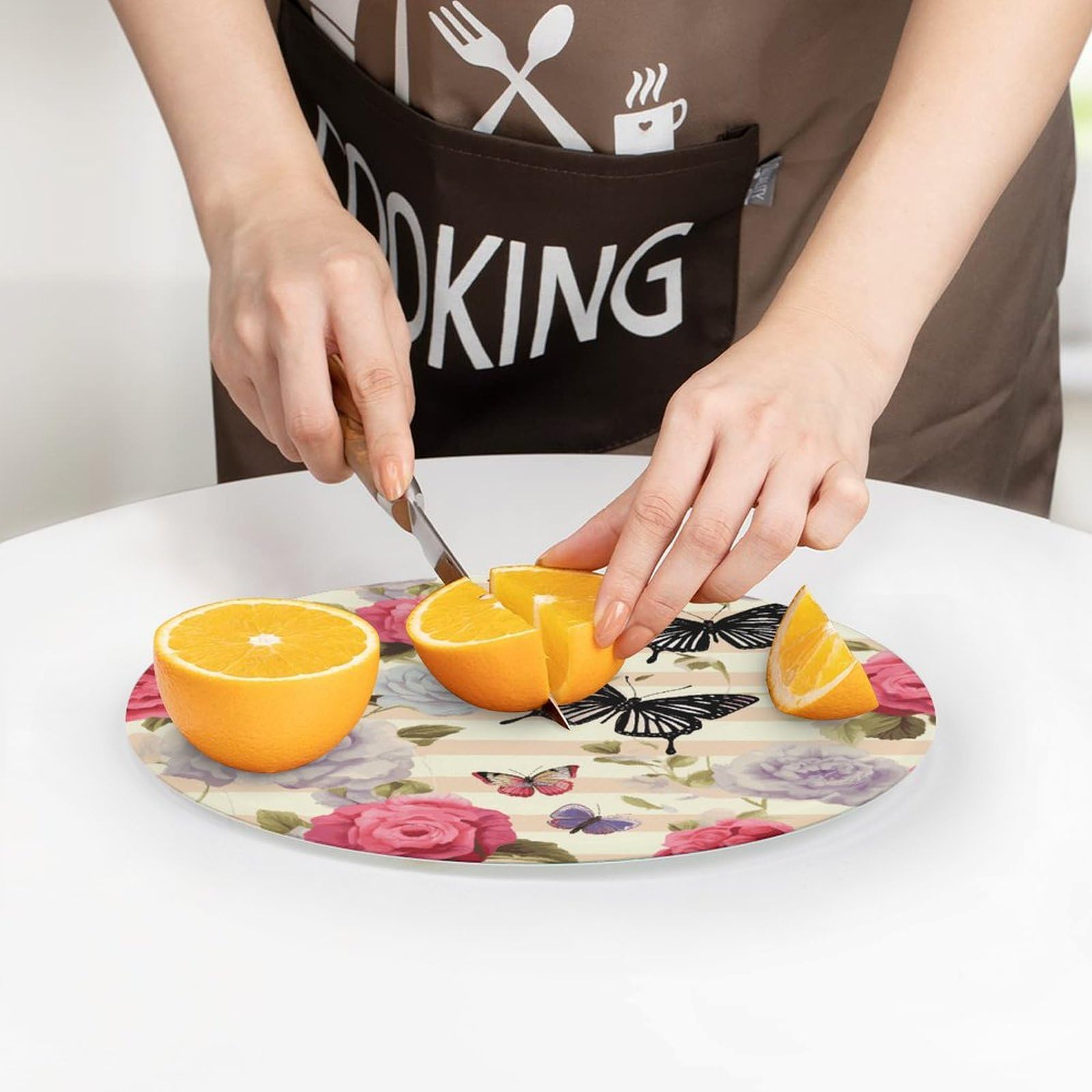 Tagliere rotondo a righe con farfalle e fiori facili da pulire, taglieri per cucina di grandi dimensioni 7,9, taglieri essenziali da cucina, comodi per carne e verdure