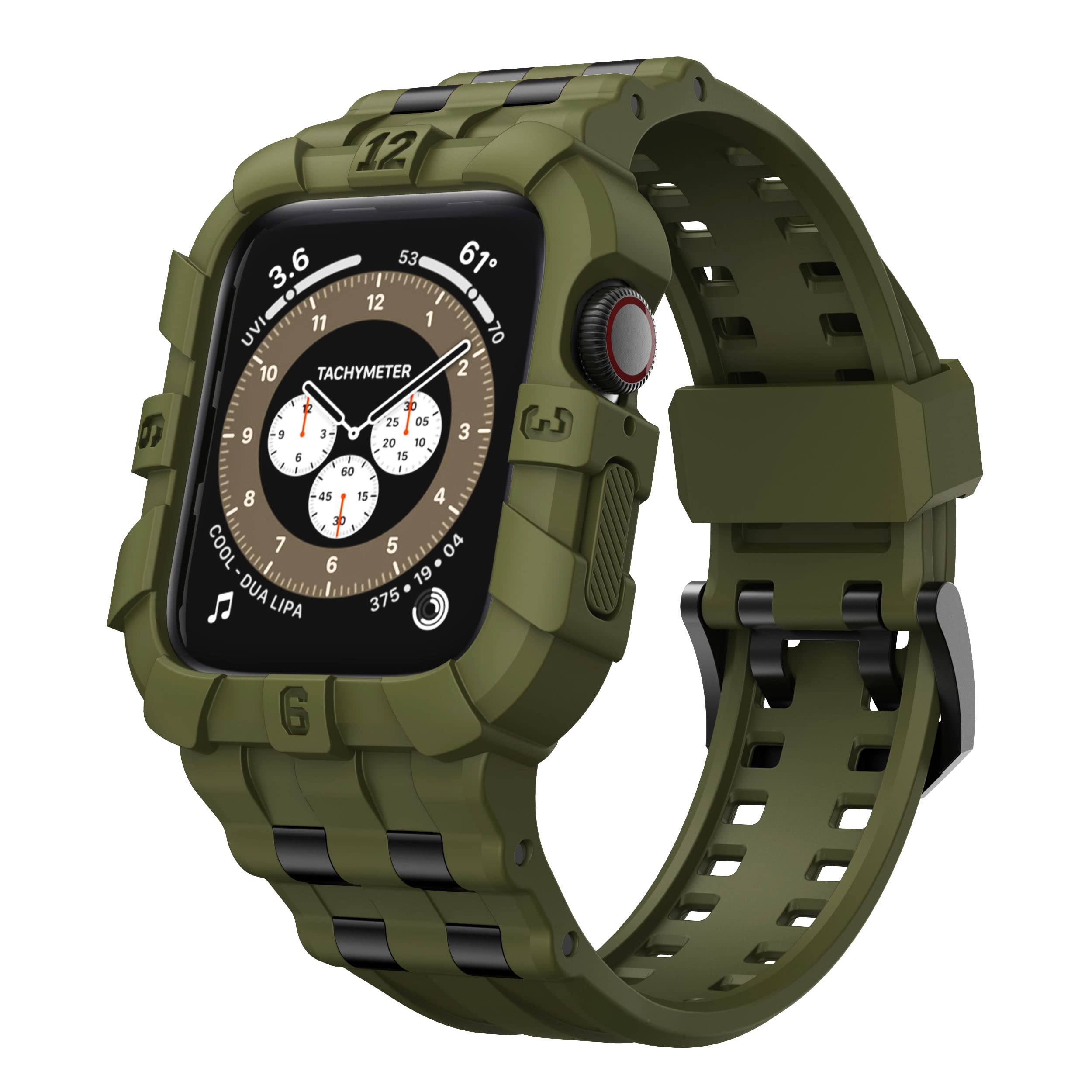 T-ENGINE Band Compatible with Apple Watch 44mm SE Series 6 Series 5 4 for 42mm Series 3, TPU Protective Raised Edge Case with Band Inserted 316L Steel Shreds for Men and Women