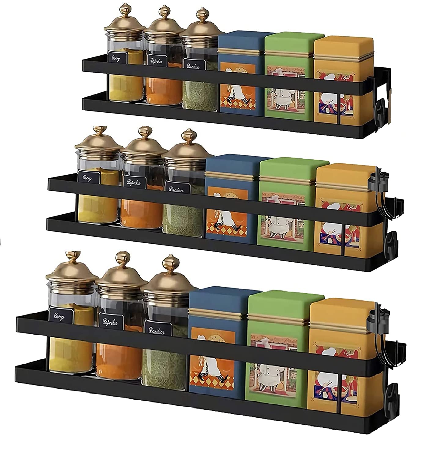 Craftize Mstore Pack of 3 Spice Rack Organizers – Wall-Mounted & Cabinet Floating Shelves for Spices, Seasonings & Jars, Space-Saving Storage Shelf for Kitchen, Pantry & Countertop