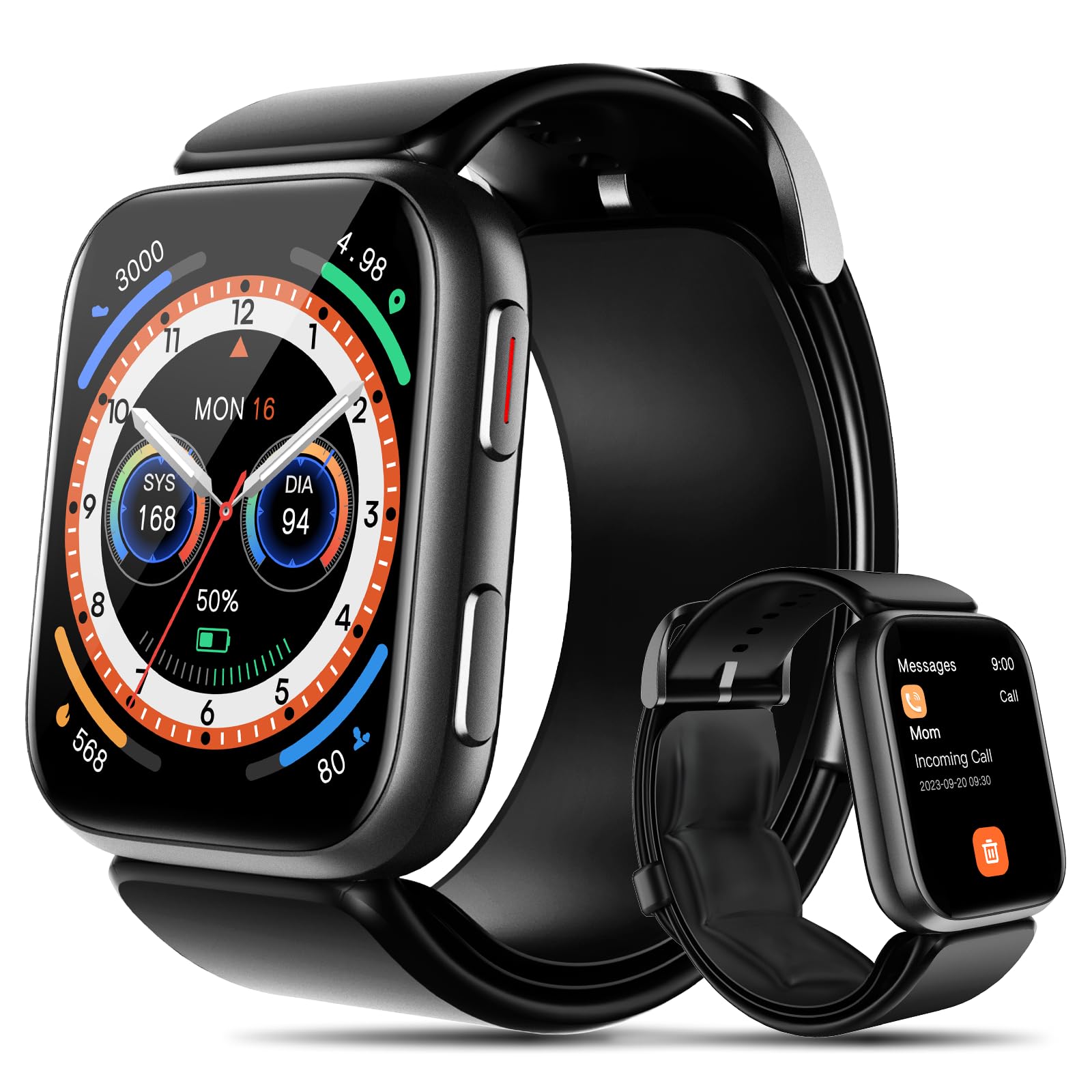 Smart Watch, 1.95" Blood Pressure Smart Watch with Air Pump Cuff, Blood Pressure Monitor Watch with Sleep Heart Rate Monitor, Pedometer, Blood Pressure Watch Supports Data Sharing, Reminder Monitoring