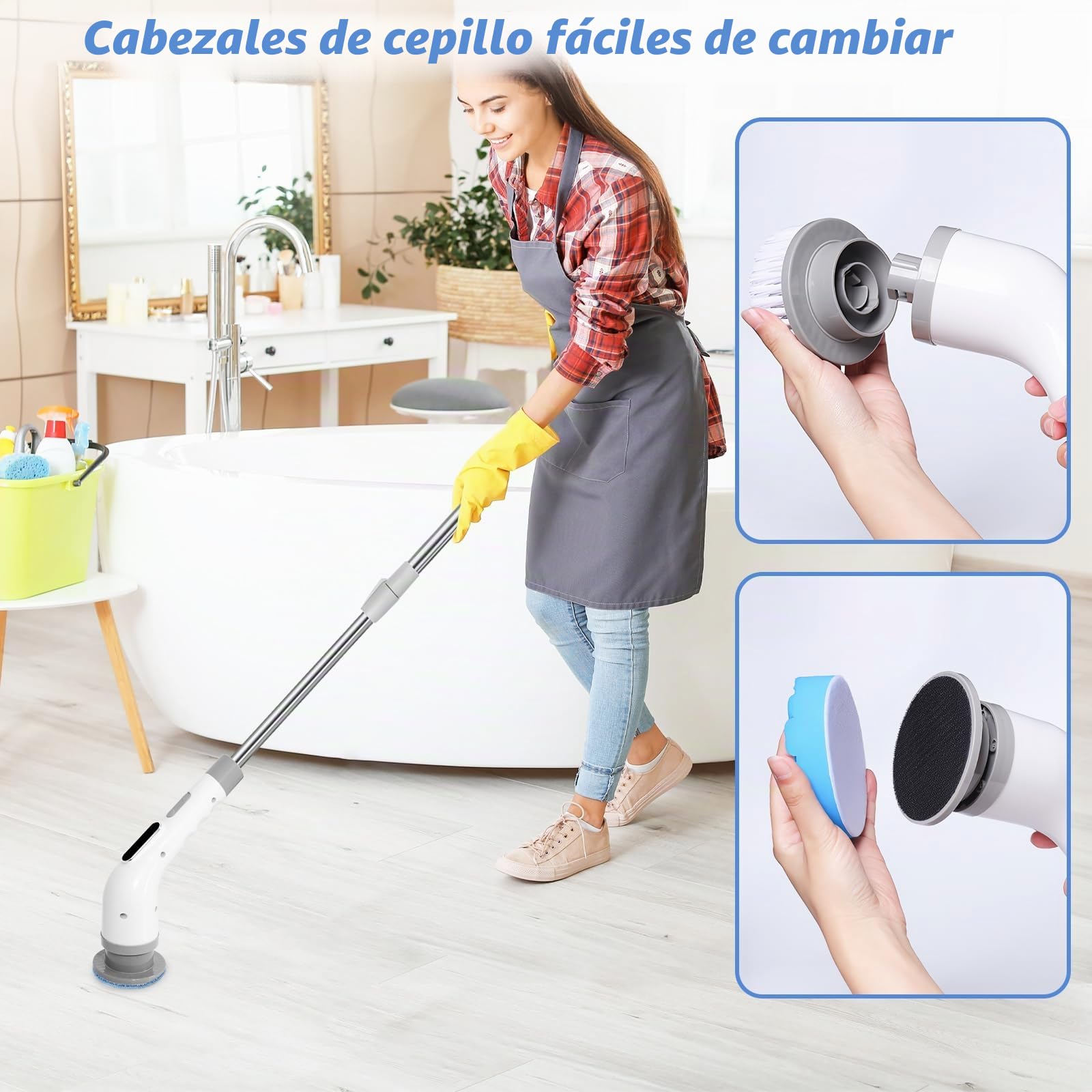 Cepillo Electrico Limpieza hogar, 9 en 1 Cepillo Limpieza Electrico, Gran Potencia con 3 Velocidades Ajustables, Electric Cleaning Brush para Baño, Suelo, Cocina, Coche, Azulejos
