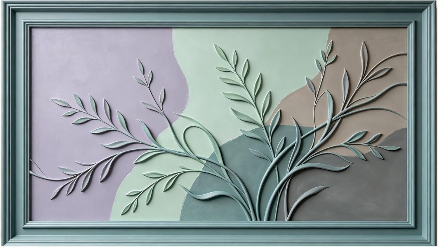 3D Framed Wall Art 20"×40" Botanical Relief Abstract Modern Minimalist Large Size SelfAdhesive Removable Wall Decor Prints Artwork for Living Room Bedroom Office