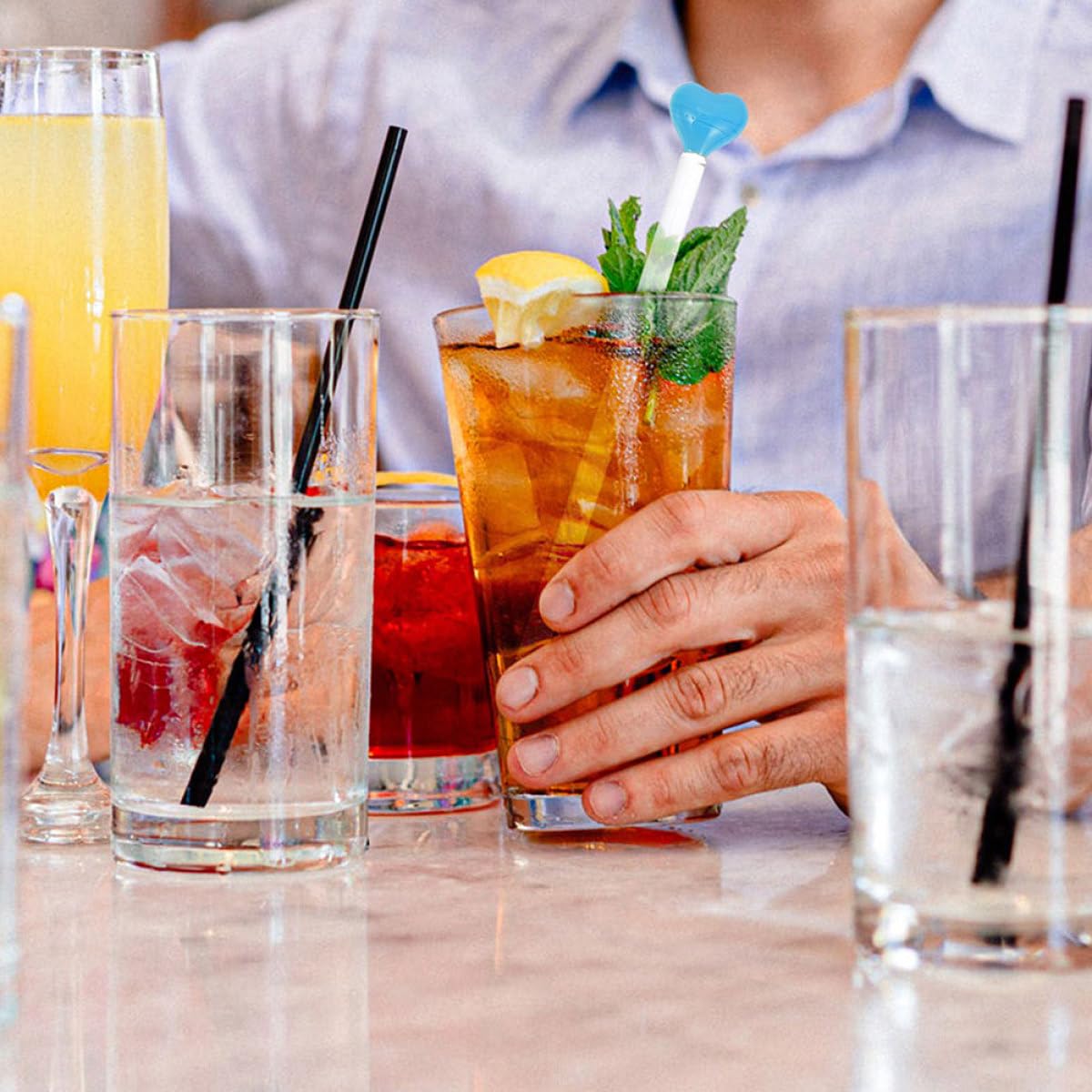 Bastoncini di vetro Swizzle, 8 pezzi, a forma di cuore, eleganti aste per mescolare cocktail e vino, perfette per uso domestico e bar